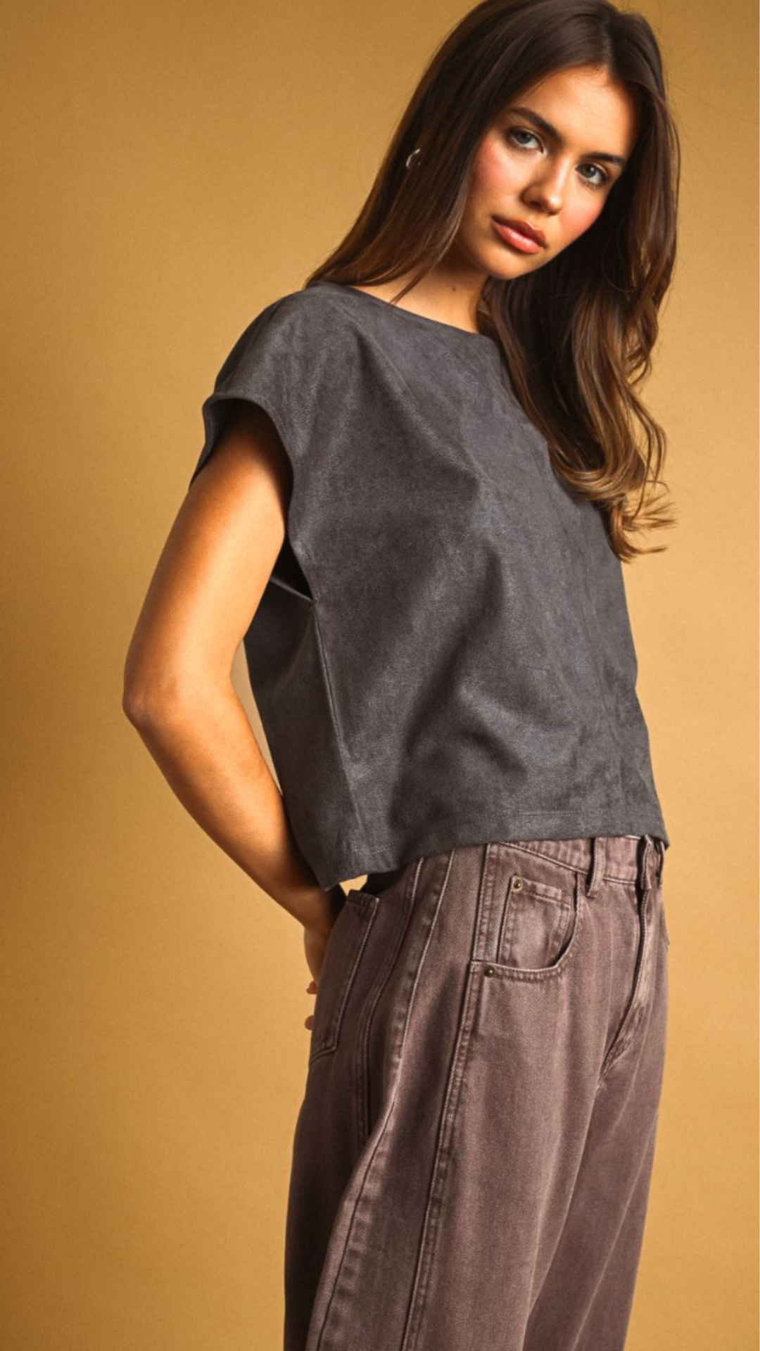 Grey Suede Boxy Top