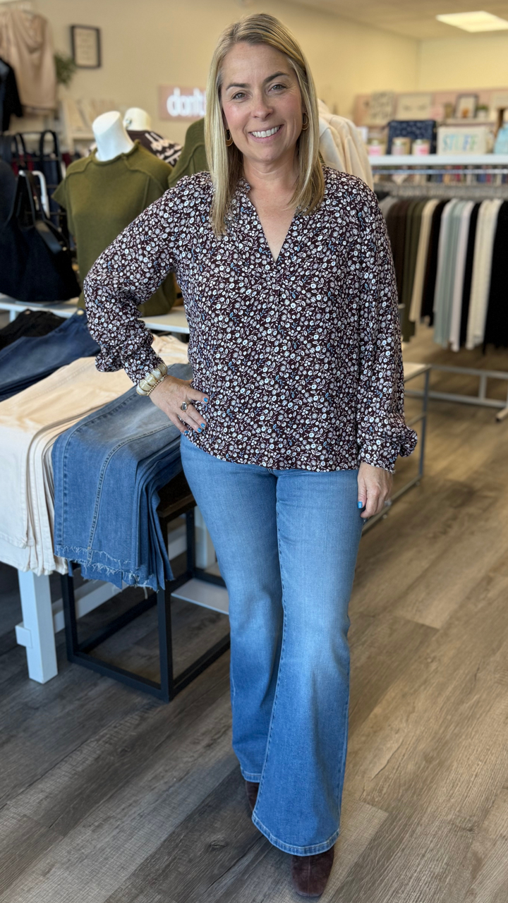Blackberry Ditsy Floral Buttoned Blouse