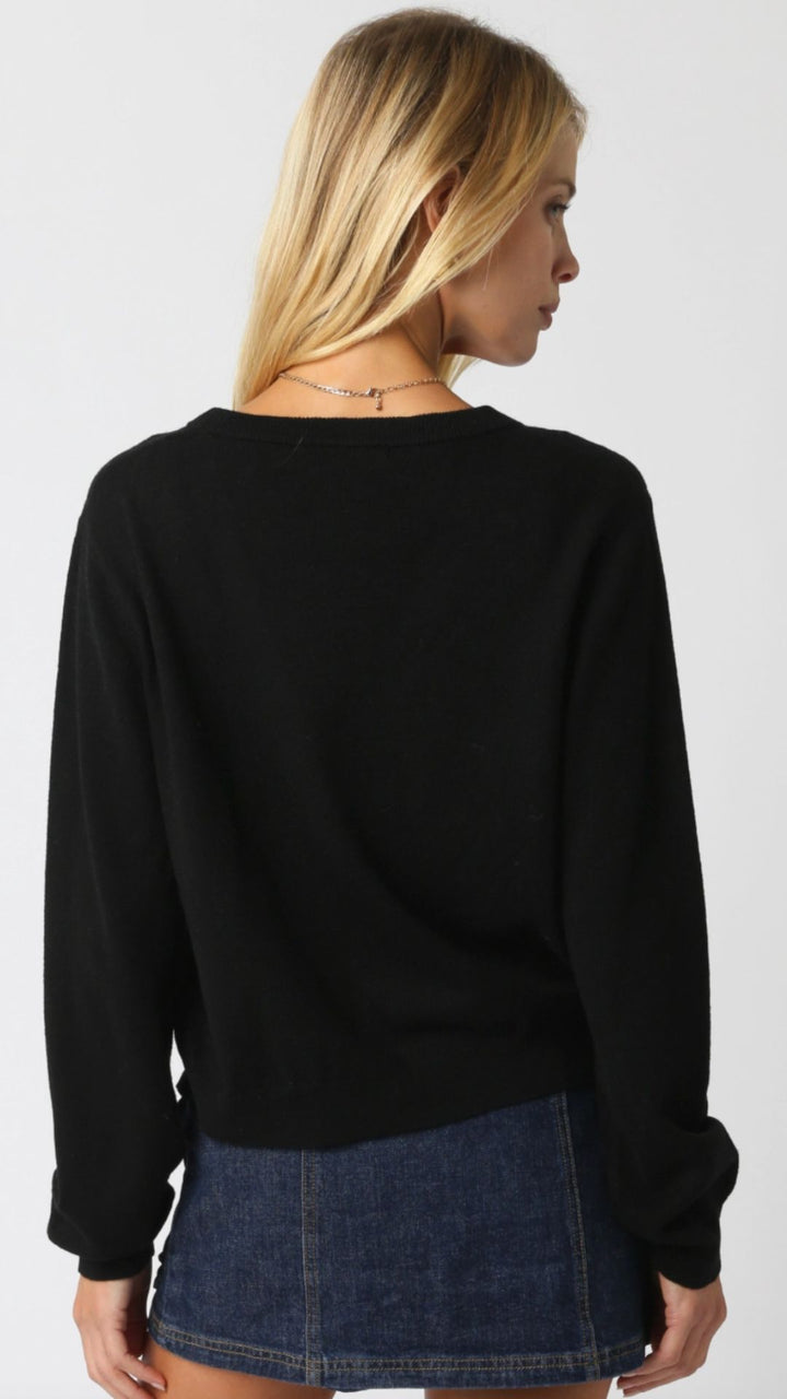 Black Deep V Knit Button Cardigan