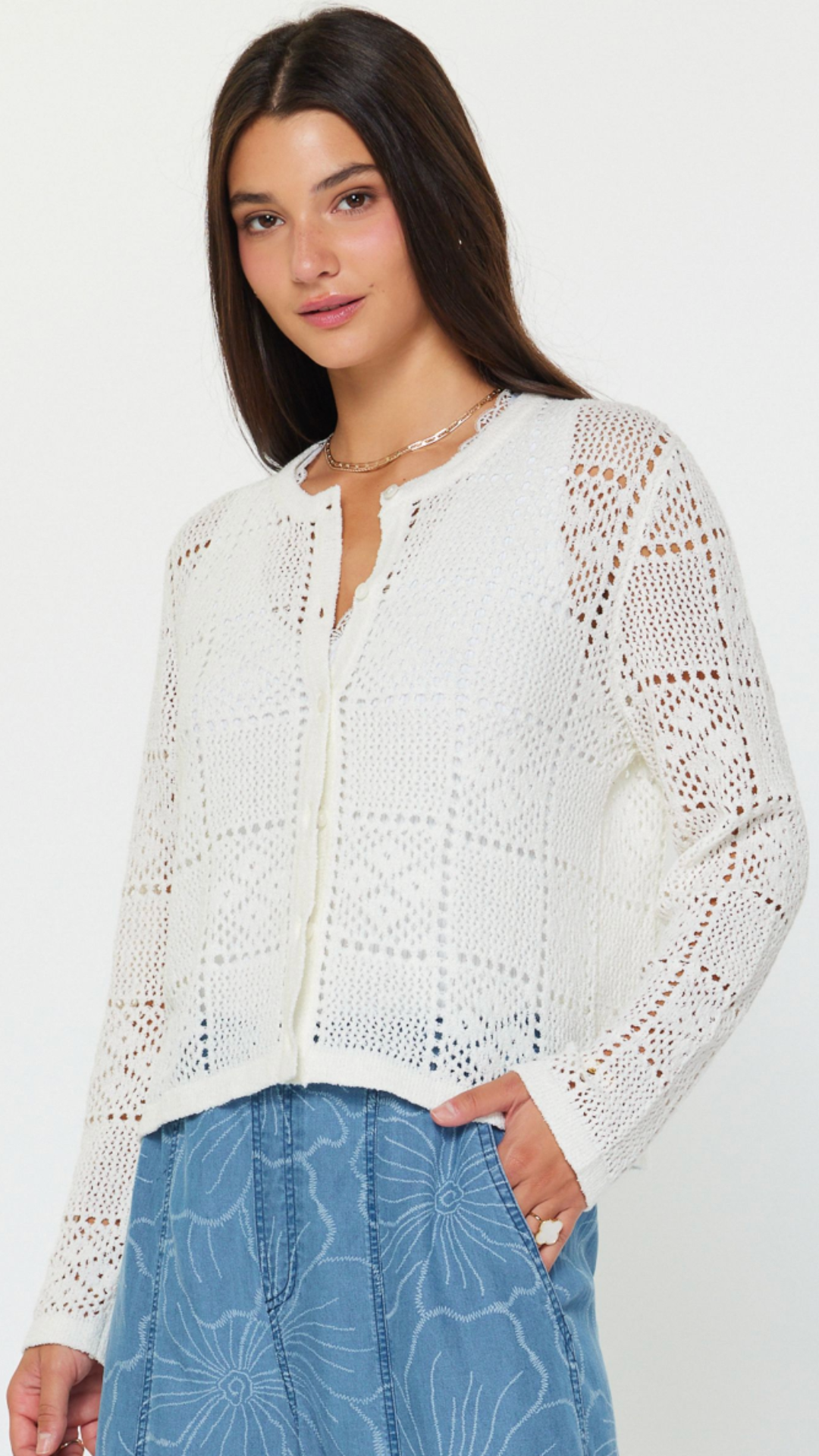 Crochet Knit Open Sweater Cardigan