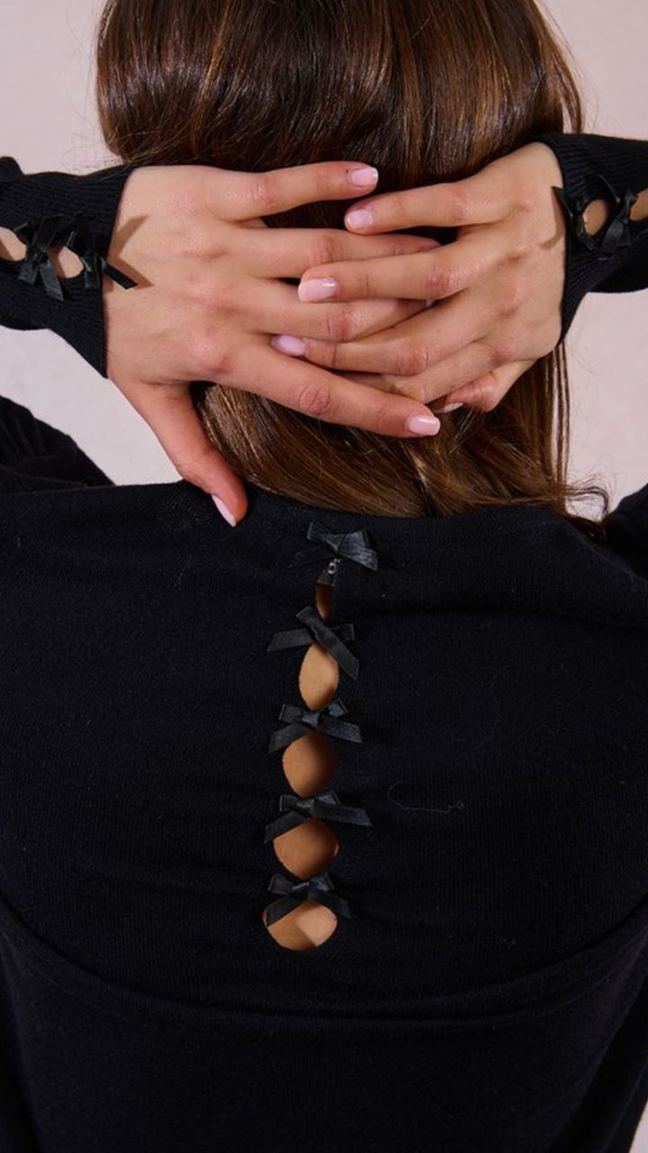 Bow Detail Long Sleeve Knit Top