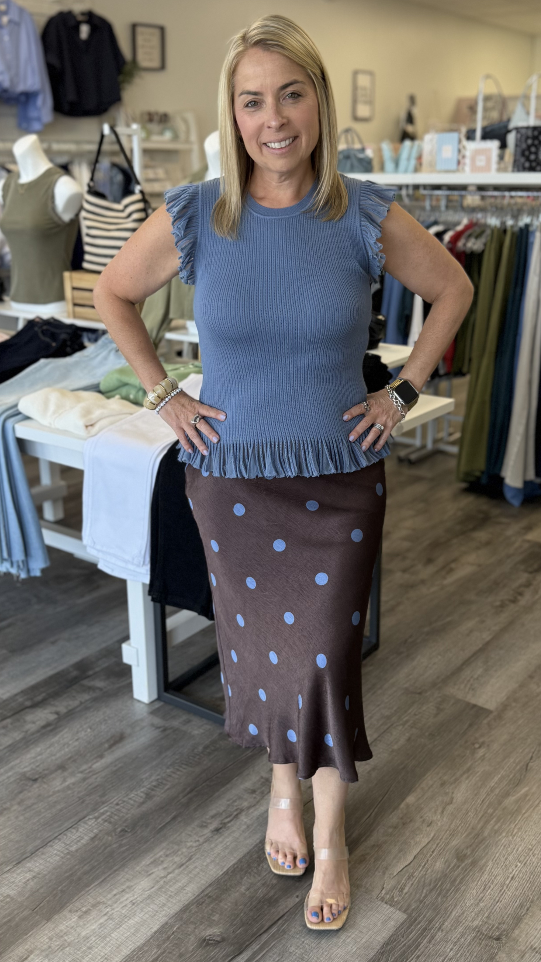 All Over Polka Dot Silk Midi Skirt