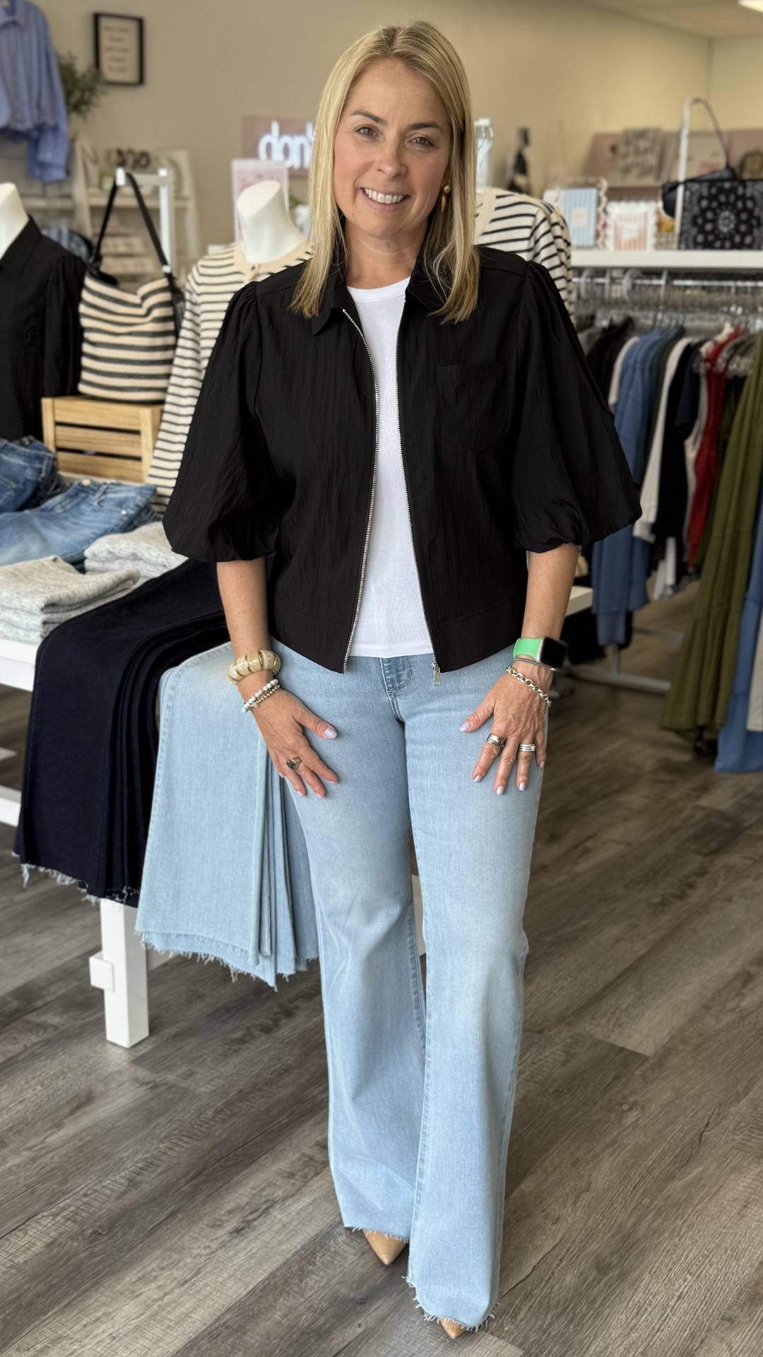 Black Bubble Sleeve Zip Jacket