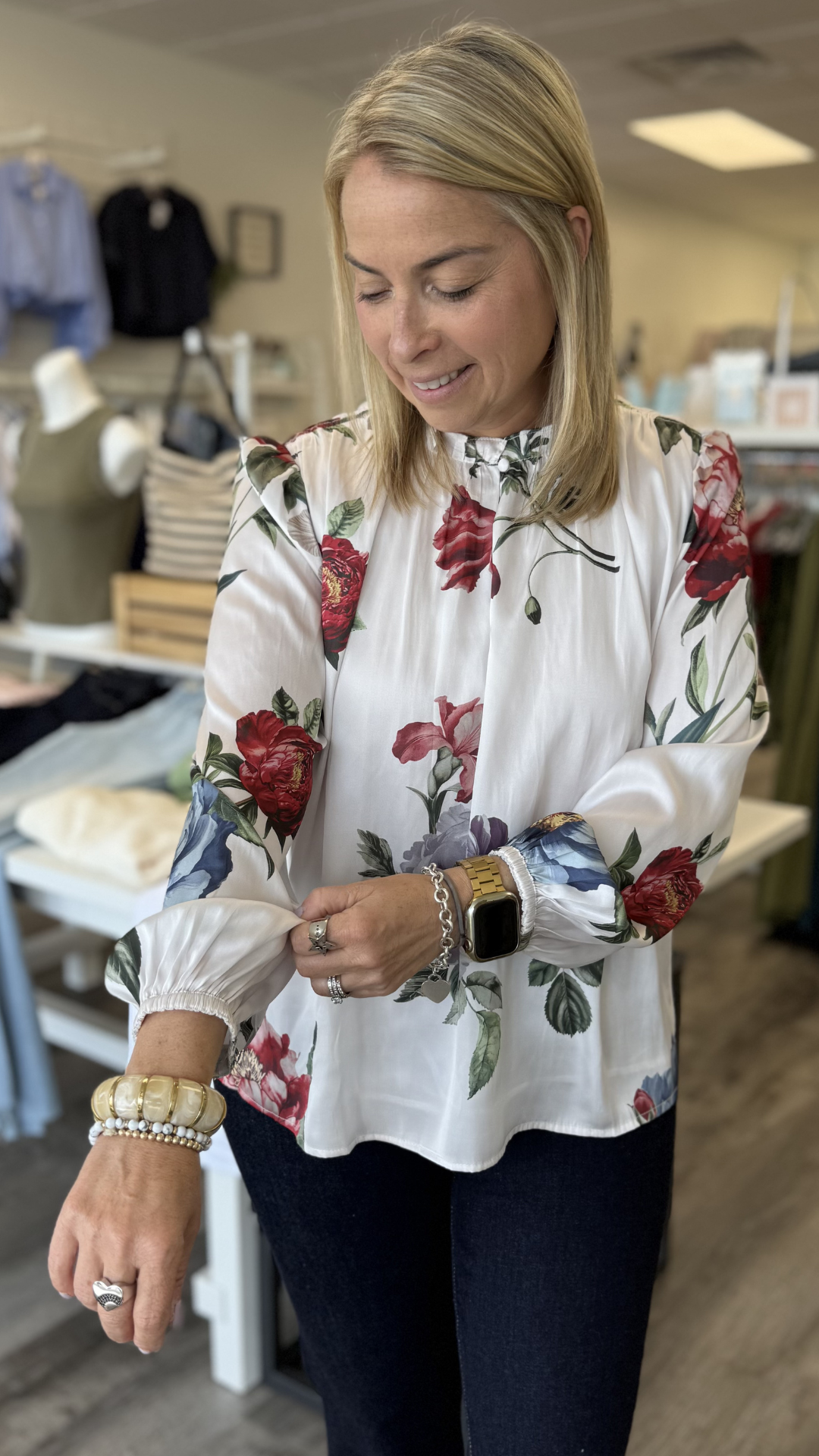 Botanical Floral Print Multi Color Blouse