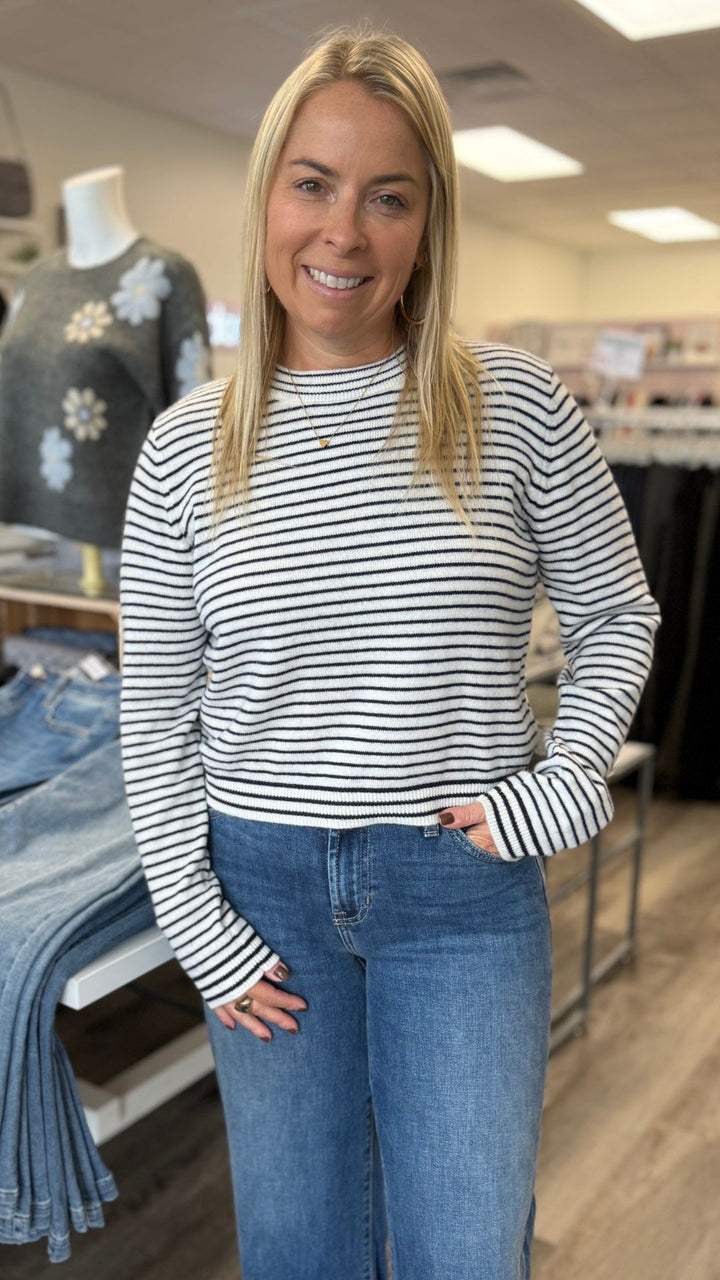 White And Navy Stripe Sweater