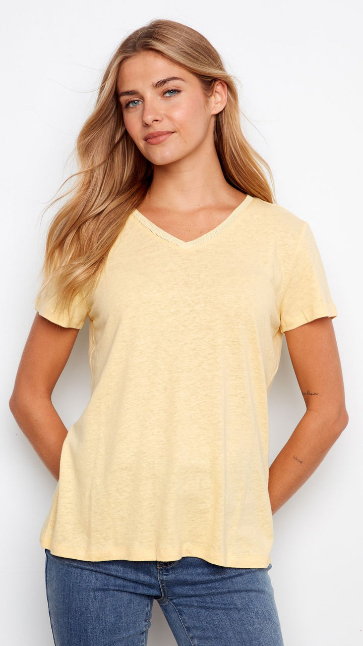 Sunshine Linen Blend V Neck Tee