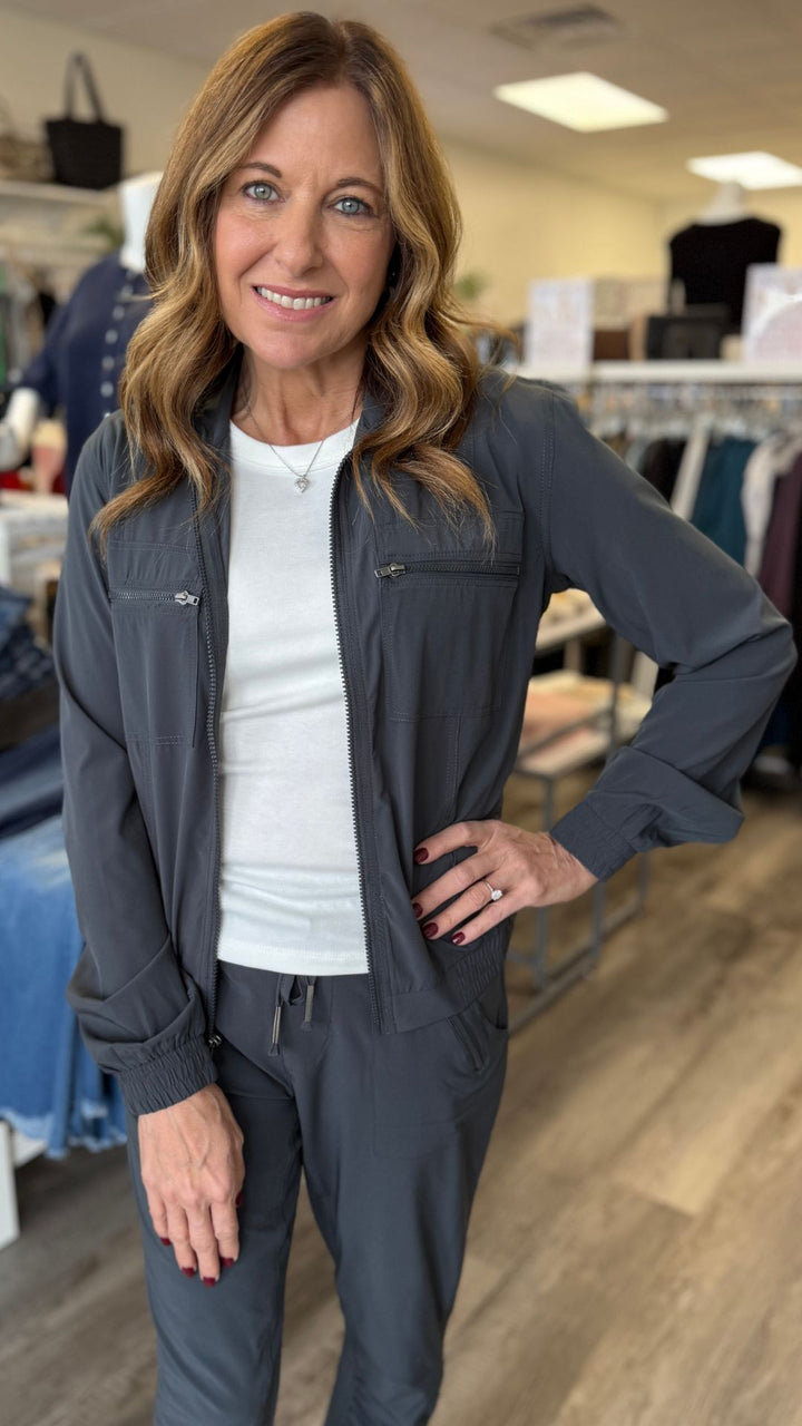 Charcoal Quinn Active Ruched Bomber