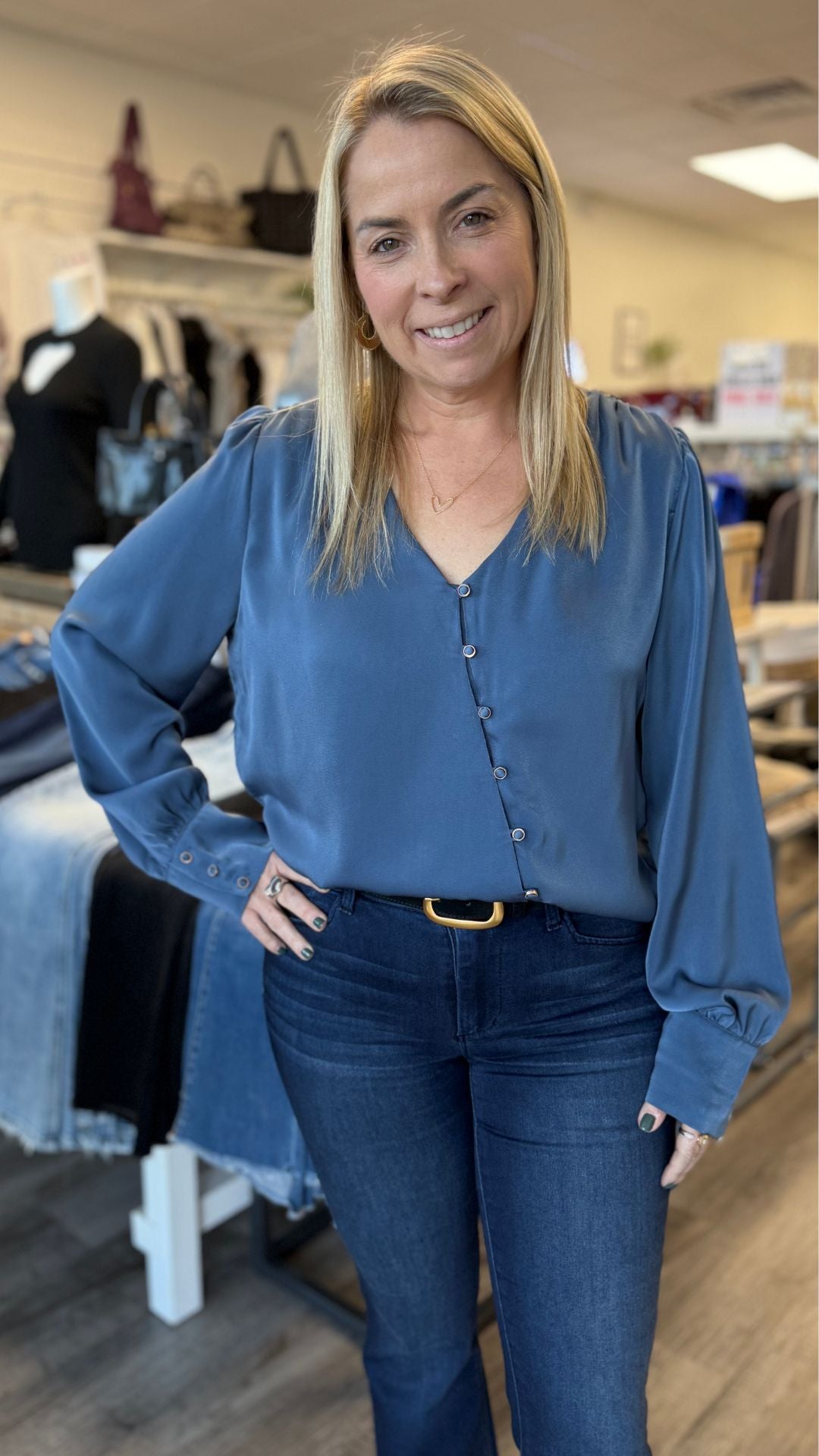 Asymmetrical Front Button Blouse