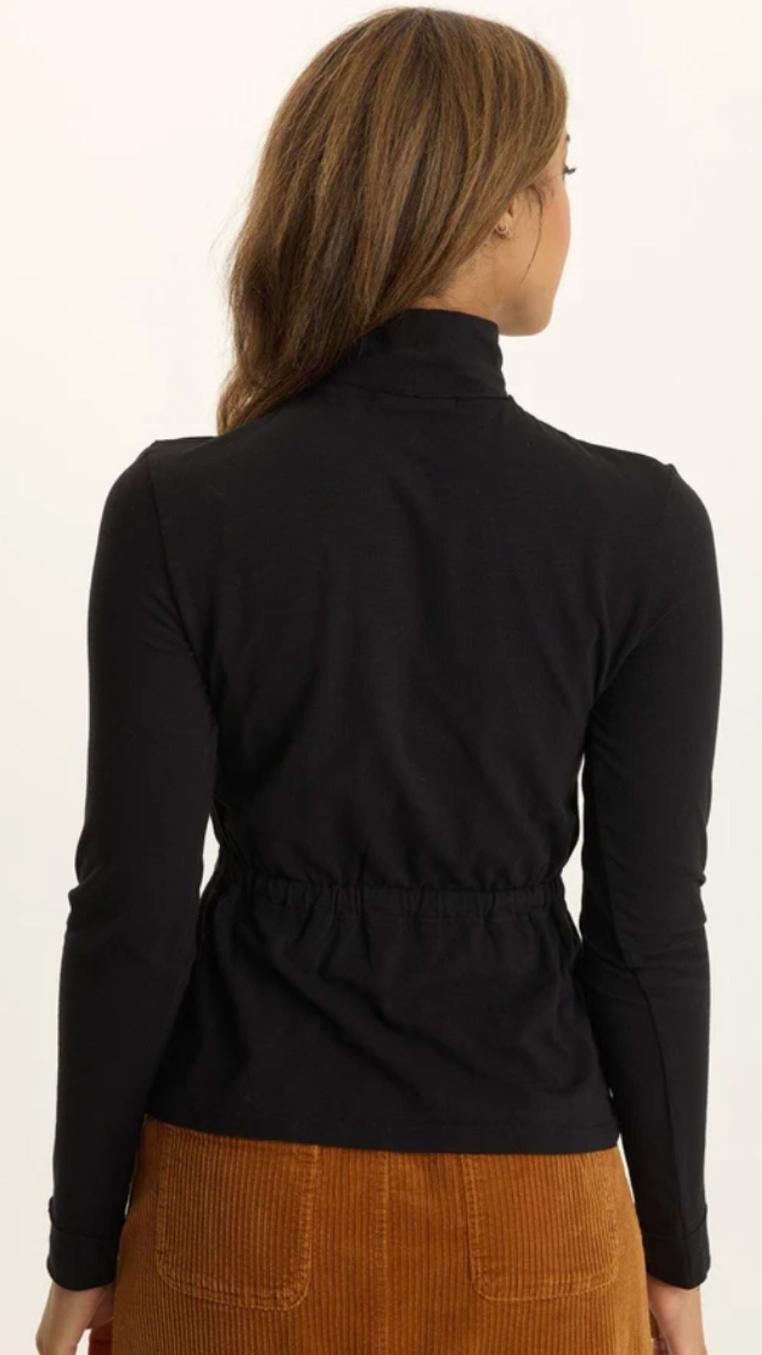 Black Kari Jersey Mock Neck Peplum Top