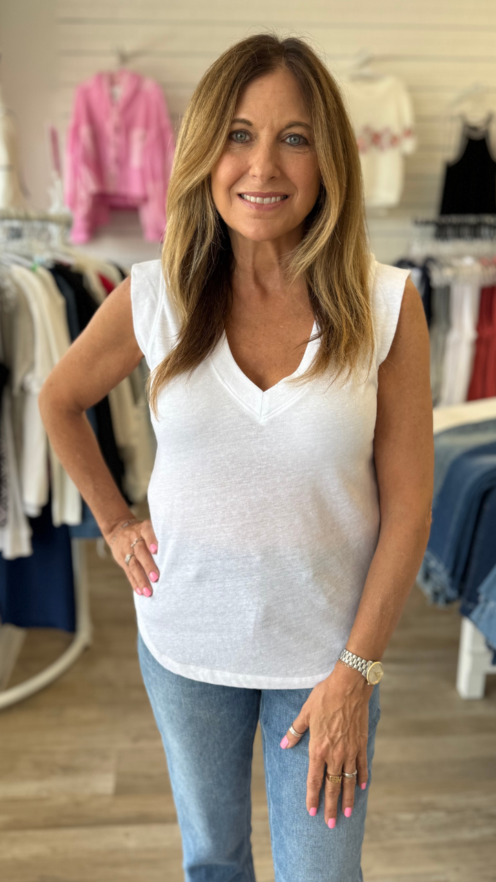 White Rue V Neck Tank