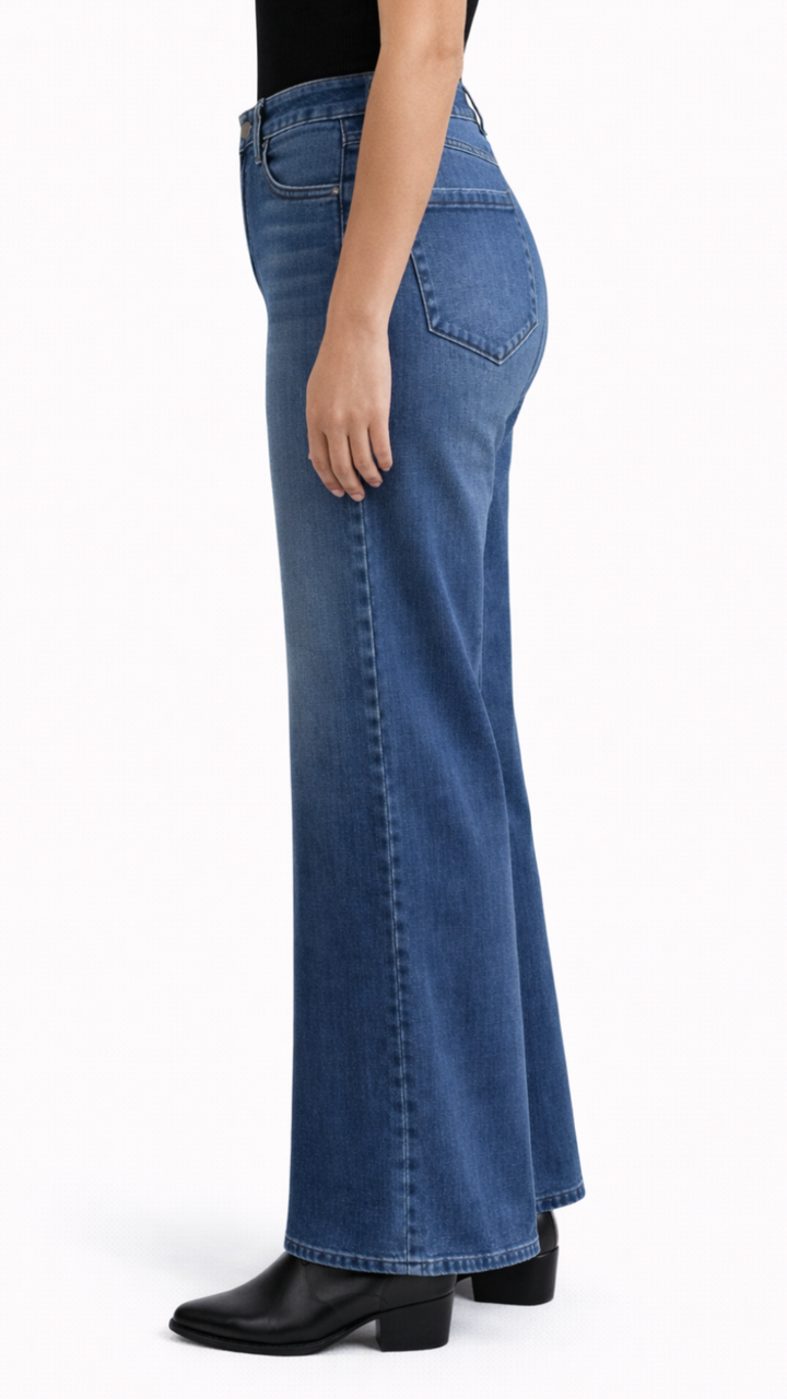 Mid Rise Dark Wash Better Butter Slim Wide Leg Forward Seam Full Length Jeans
