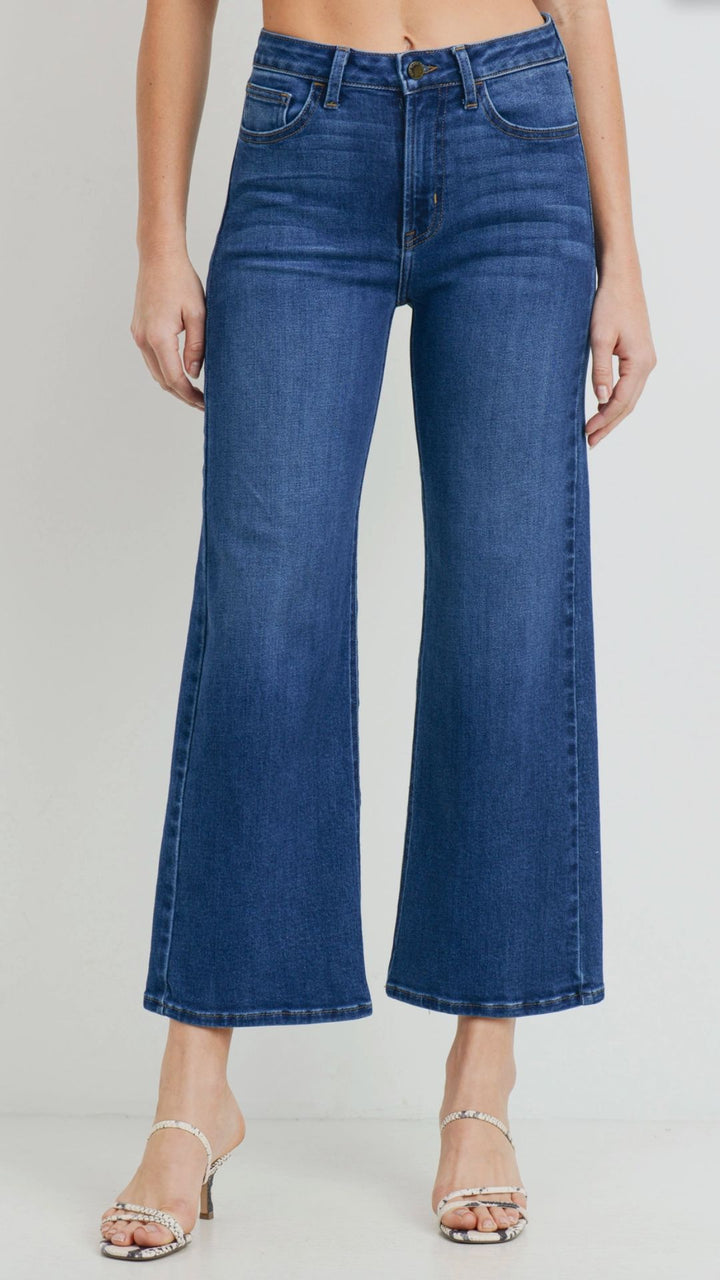 High Rise Dark Wash Slim Wide Leg Jeans