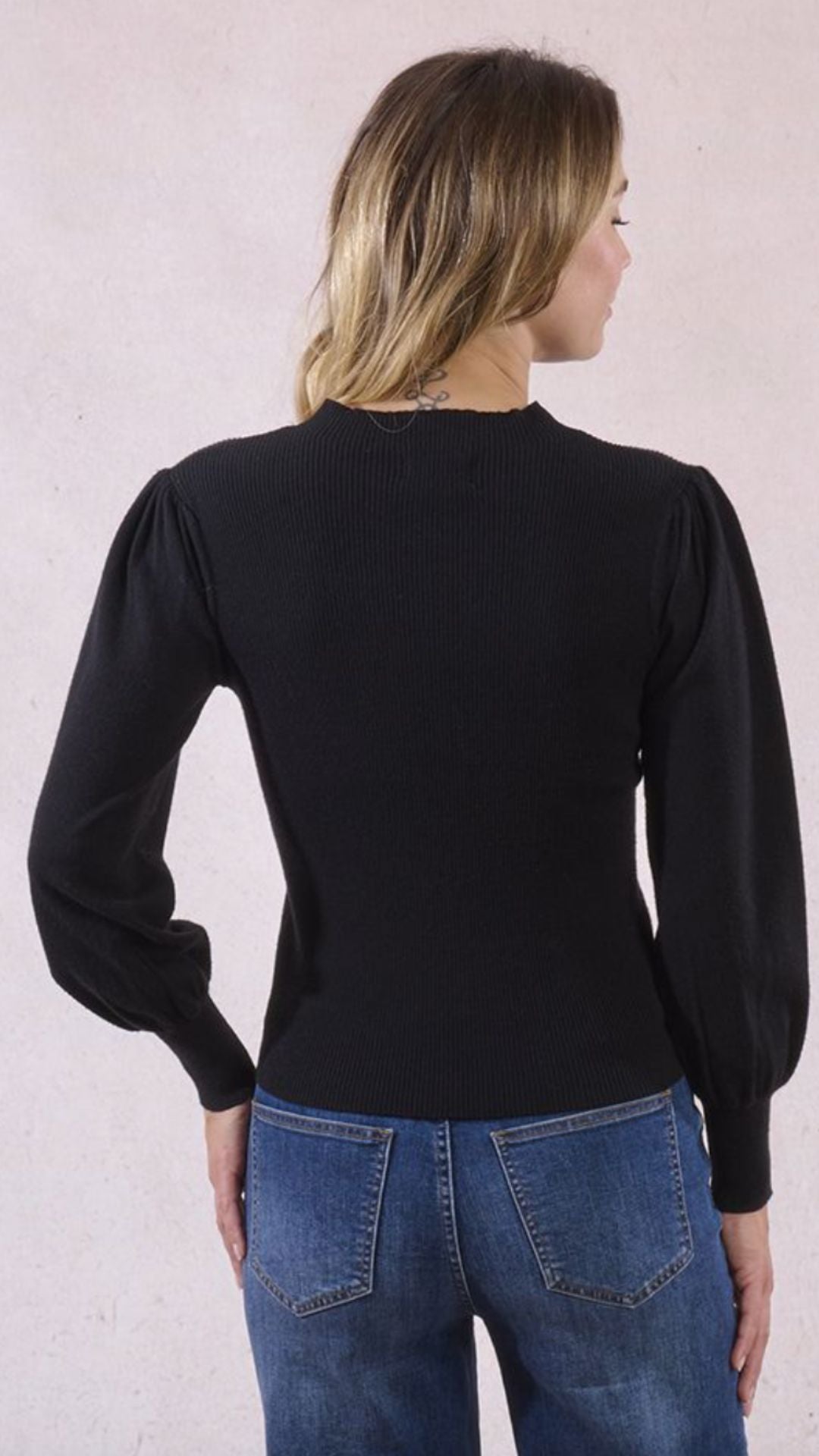 Black Mesh V Neck Knit Top