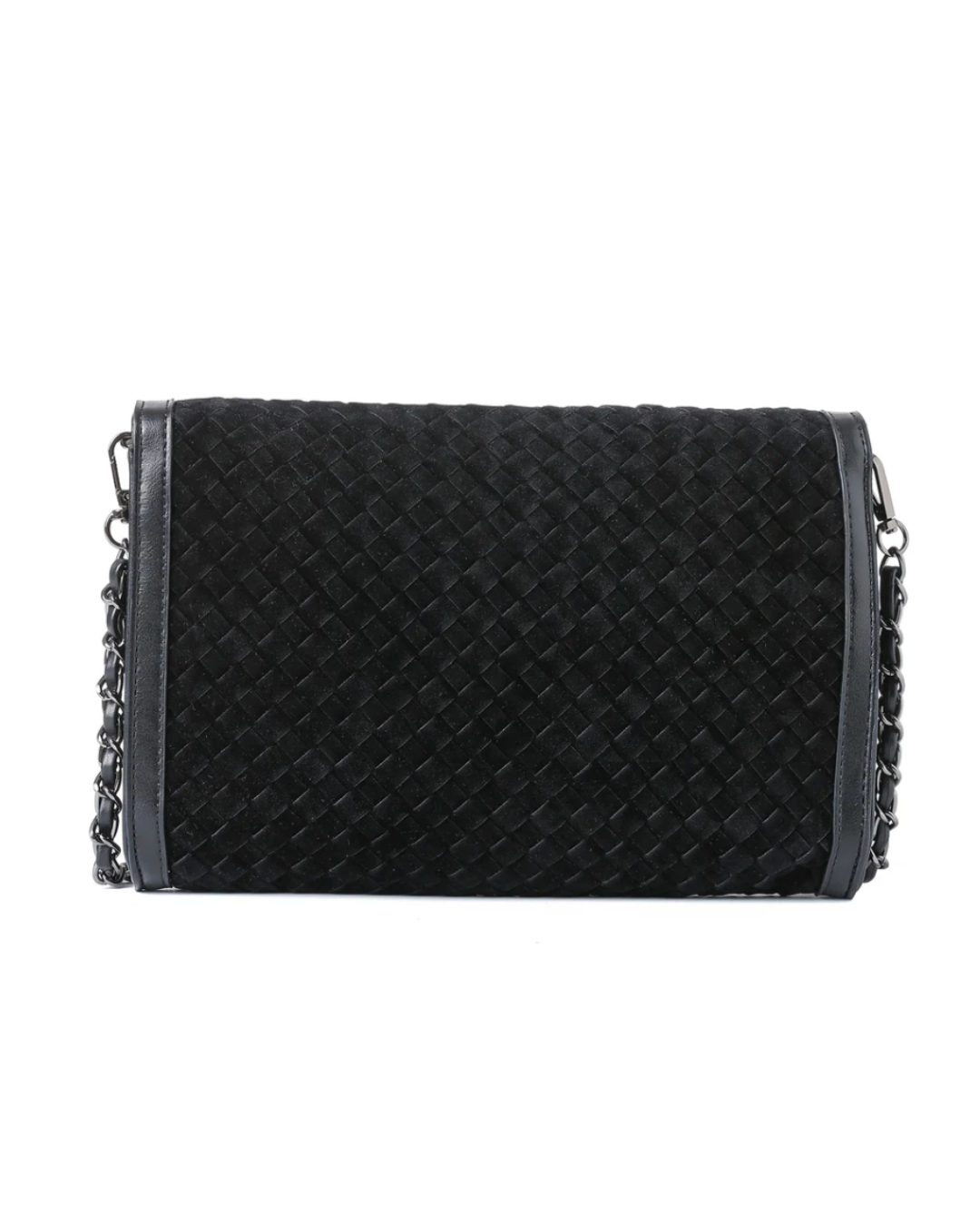 Beth Black Suede Woven Clutch