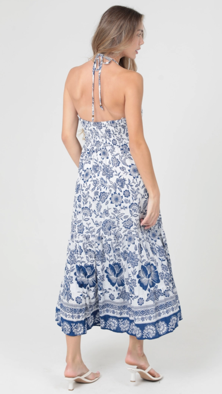 Printed Halter Neck Maxi Dress