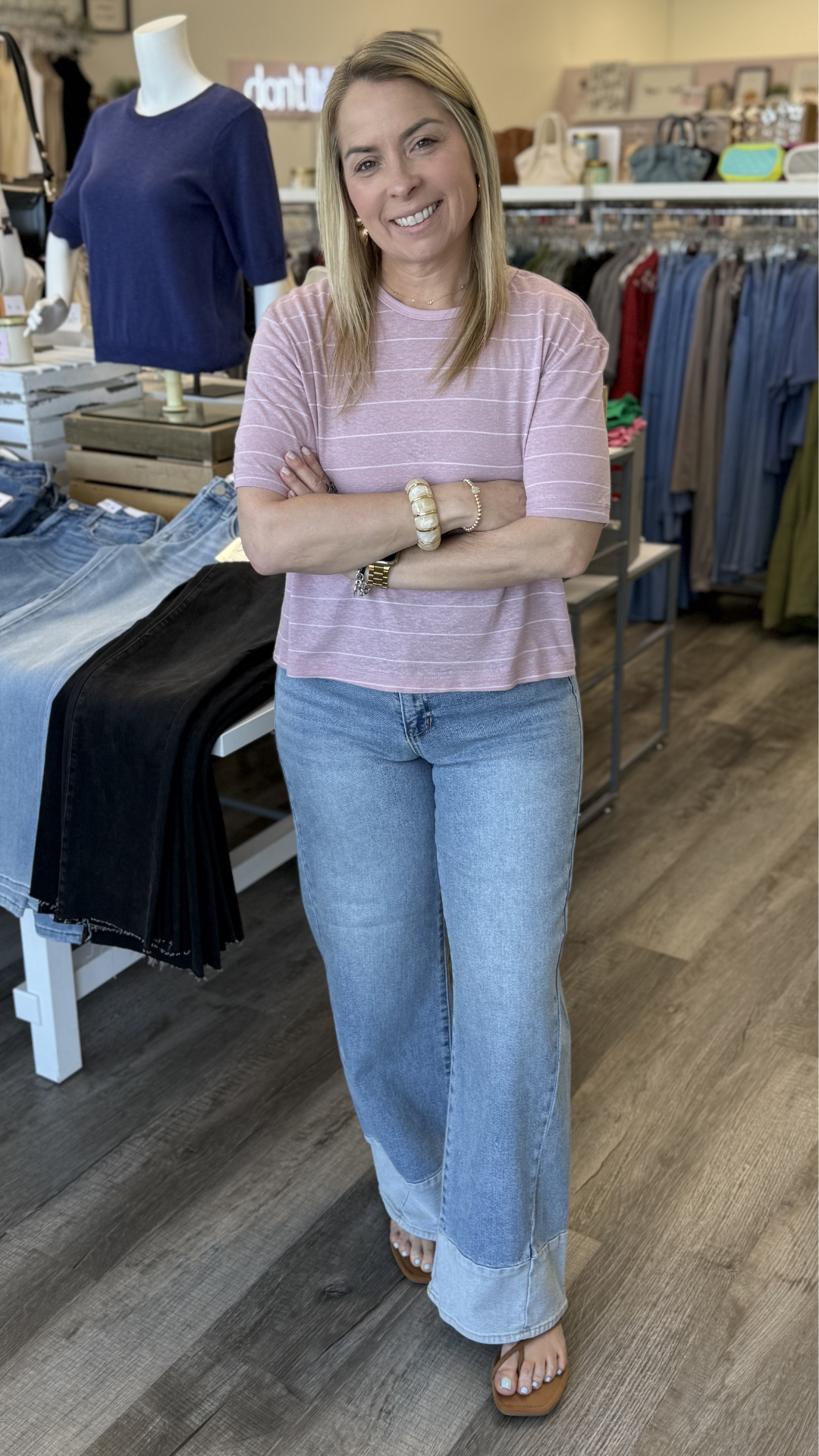 Pink And White Stripe Cotton Linen Top
