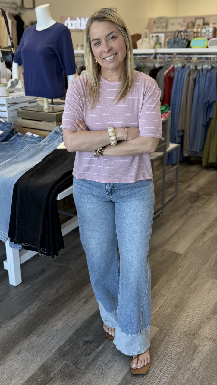 Pink And White Stripe Cotton Linen Top