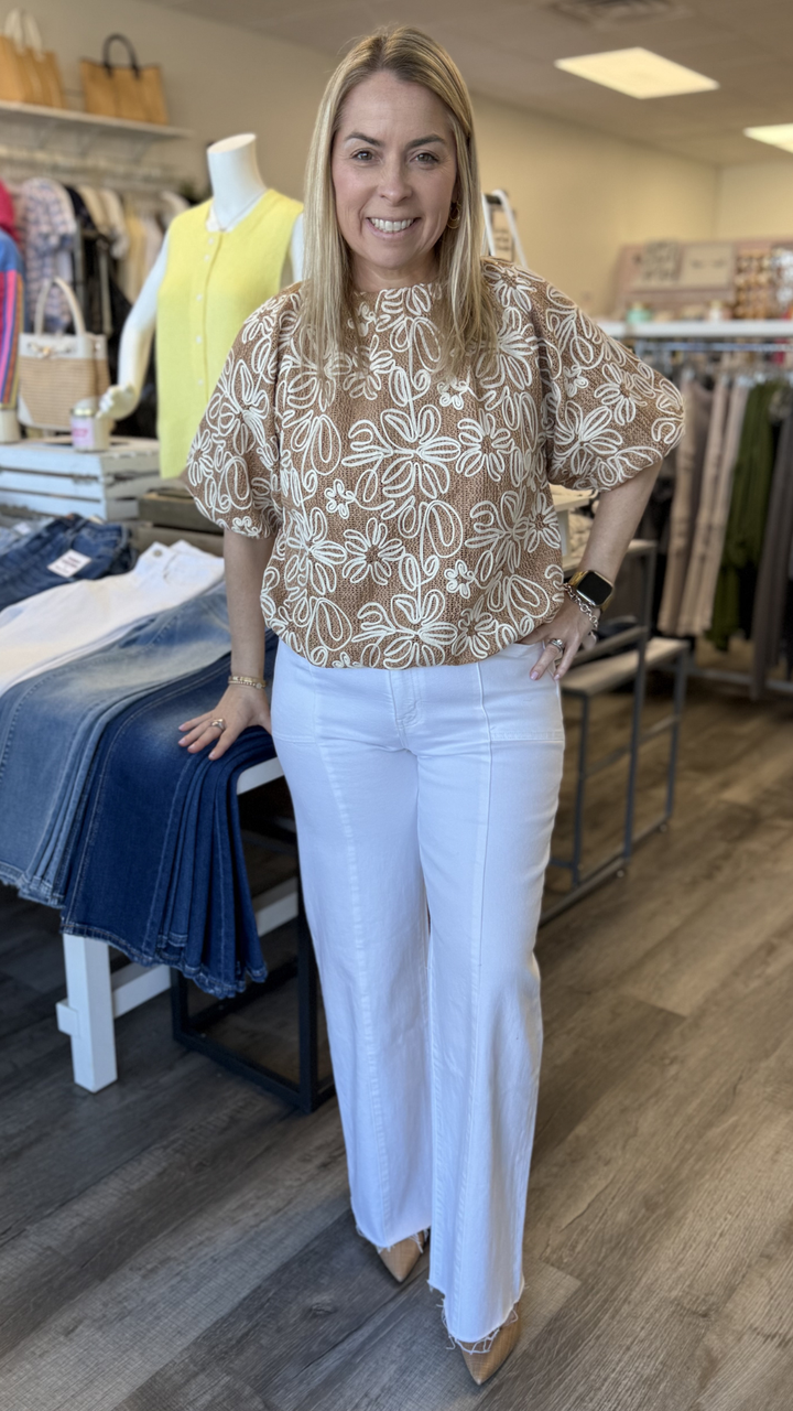 High Rise Optic White Full Length Stacked Waistband Wide Leg Jeans