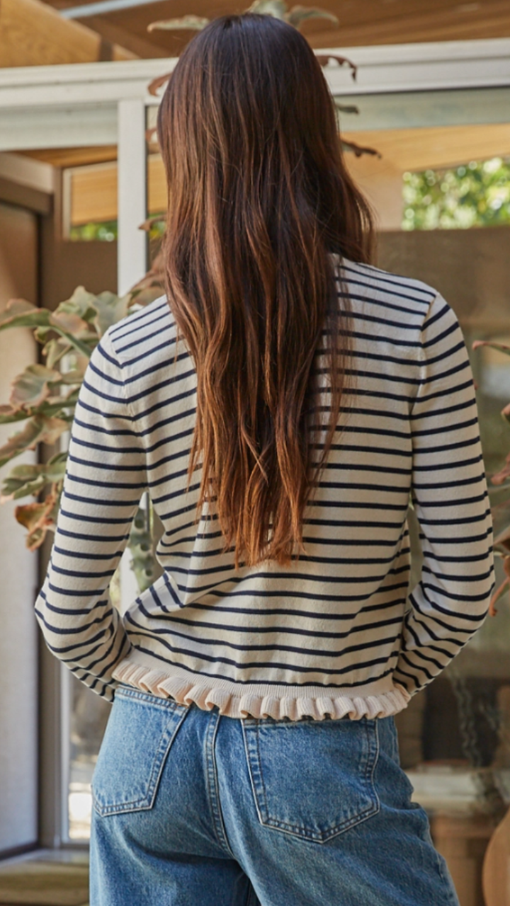 Natural Black Lettuce Trim Cardigan