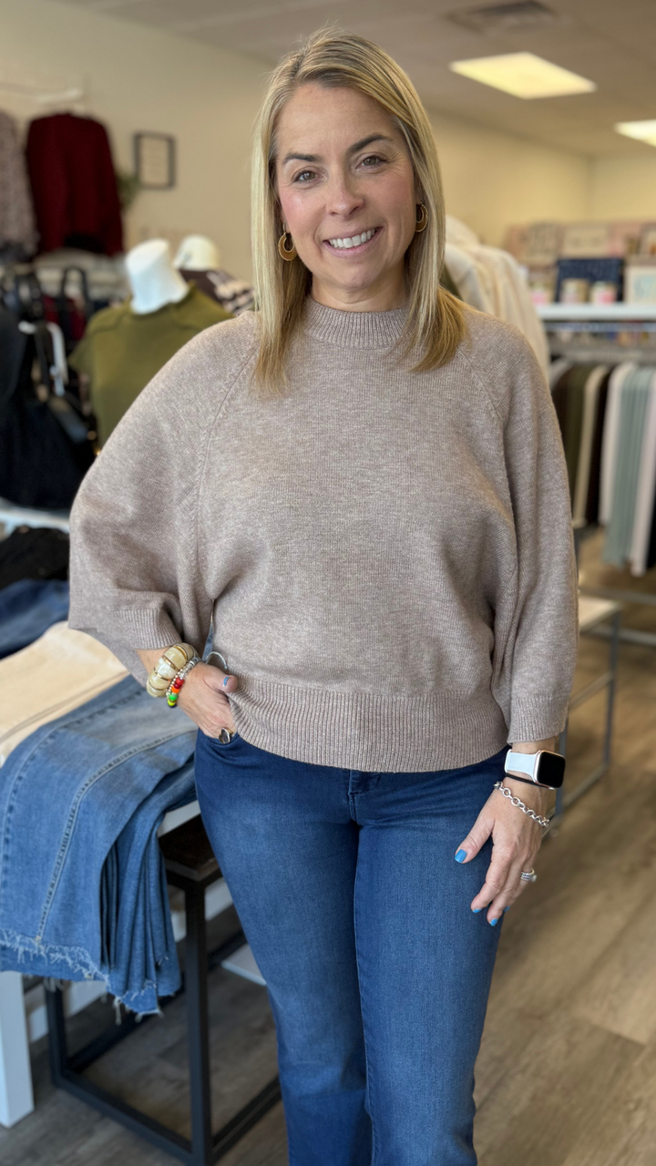 Soft Mocha Raglan Sleeve Crew Neck Sweater
