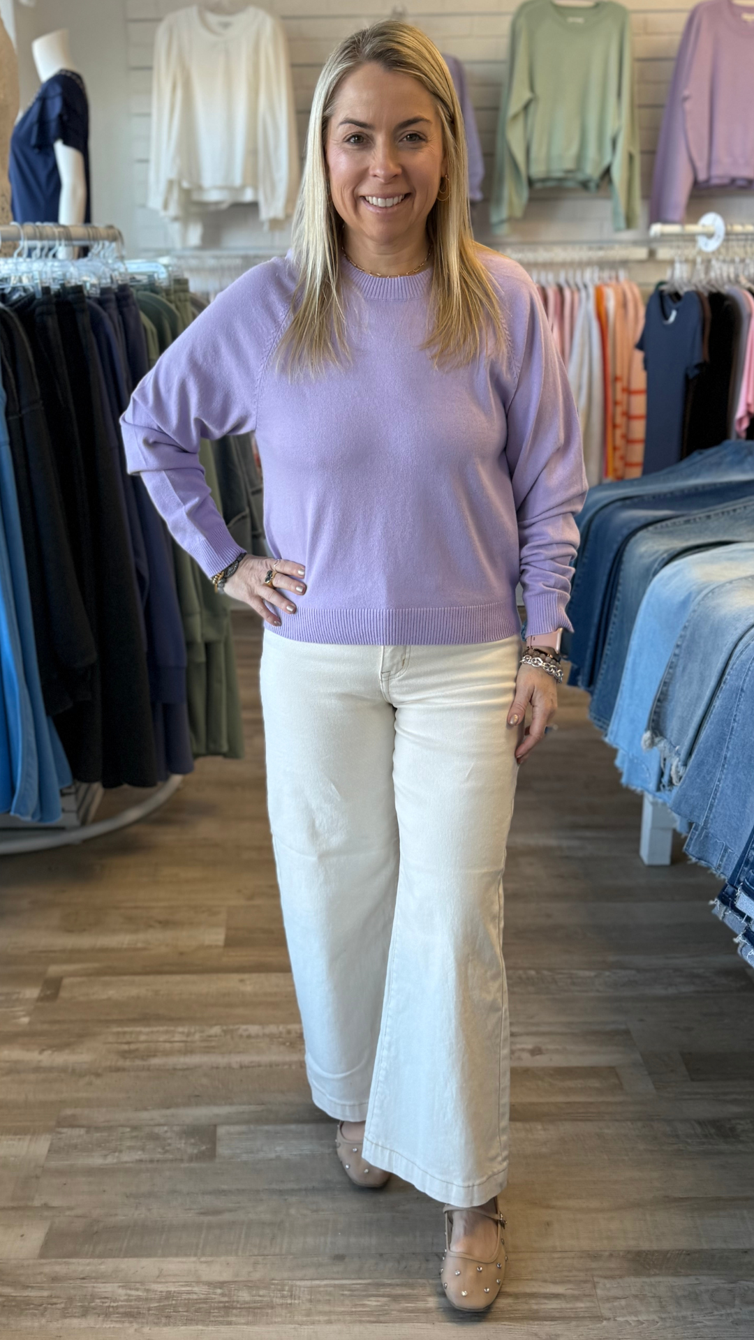 High Rise Ivory Tummy Control Crop Wide Adjustable Waistband Jeans
