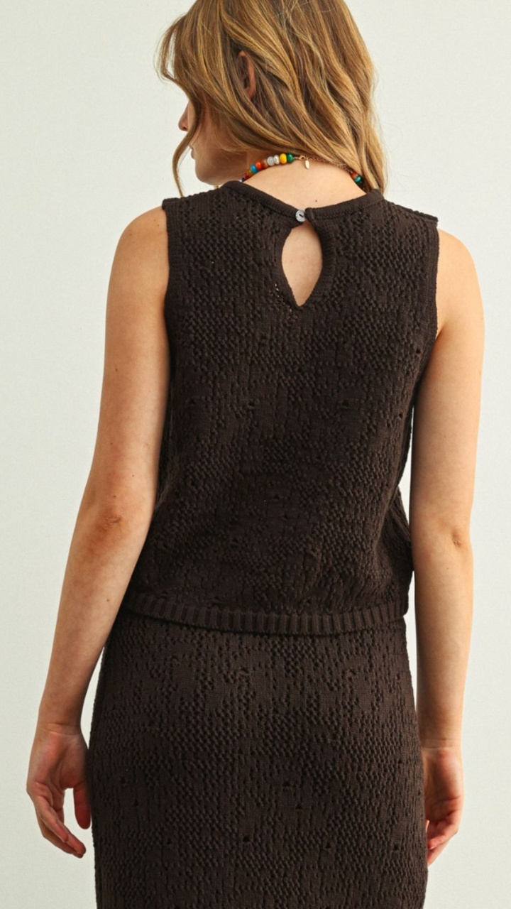 Chocolate Crochet Knit Top And Skirt Set