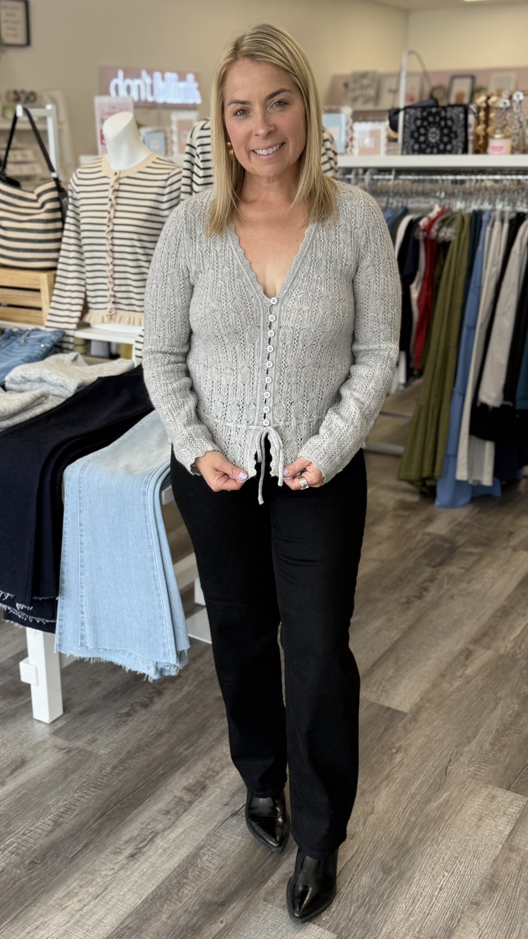 Light Grey Front Tie Sweater Cardigan