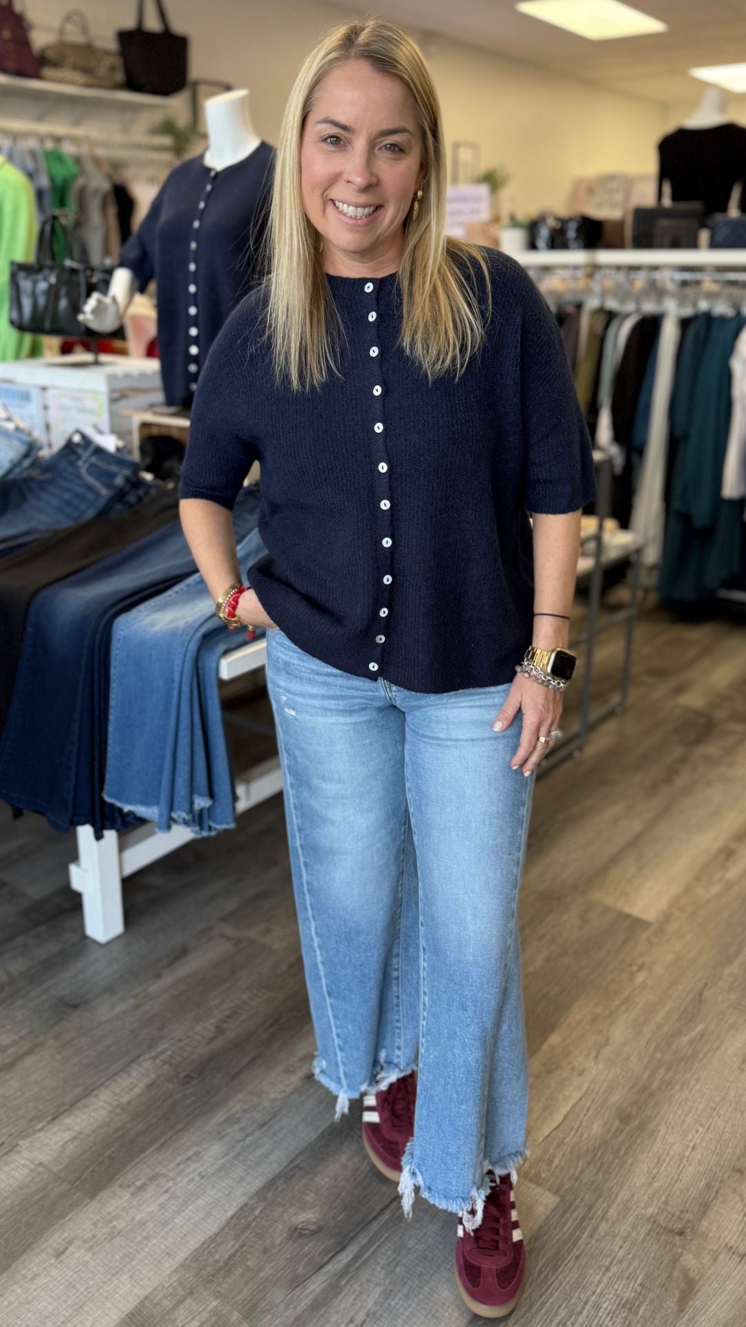 Navy Buttoned Cardigan
