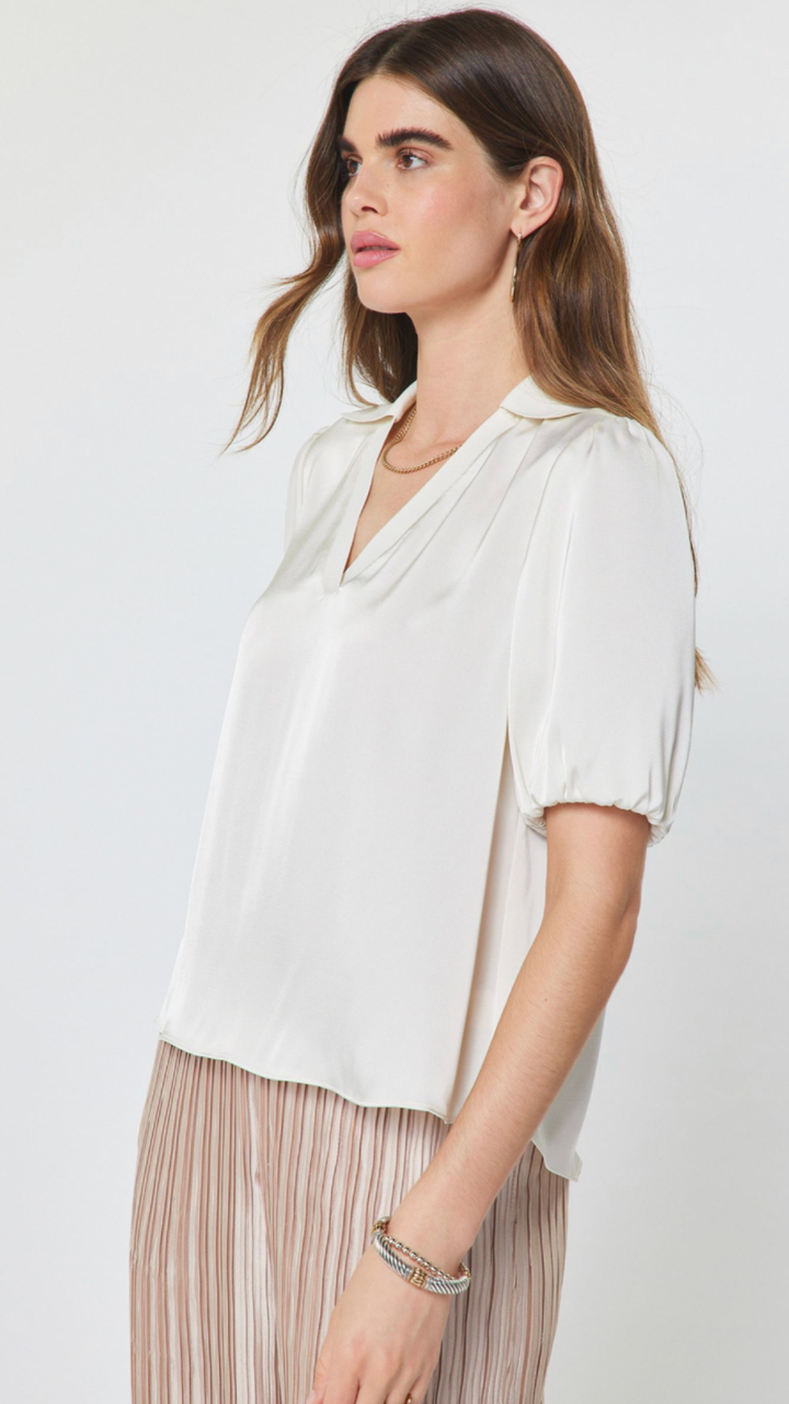 Ivory Short Puff Sleeve Blouse