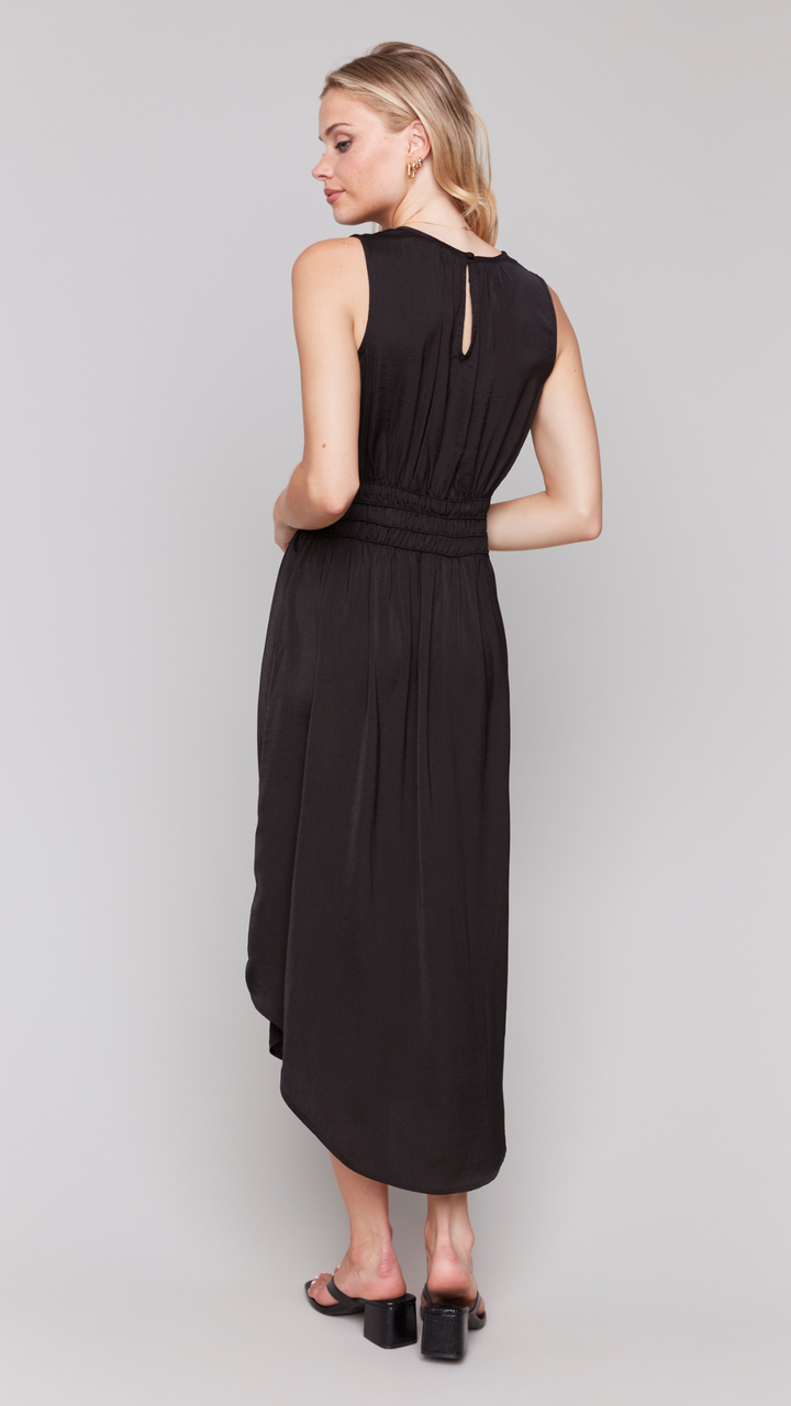 Black Dress With Elastic Rushed Waistband