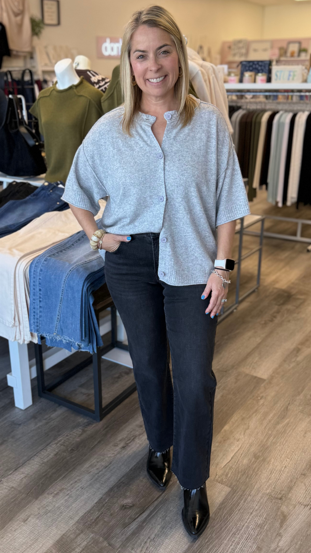 Cashmere Blend Ribbed Neck And Sleeve Buttoned Cardigan