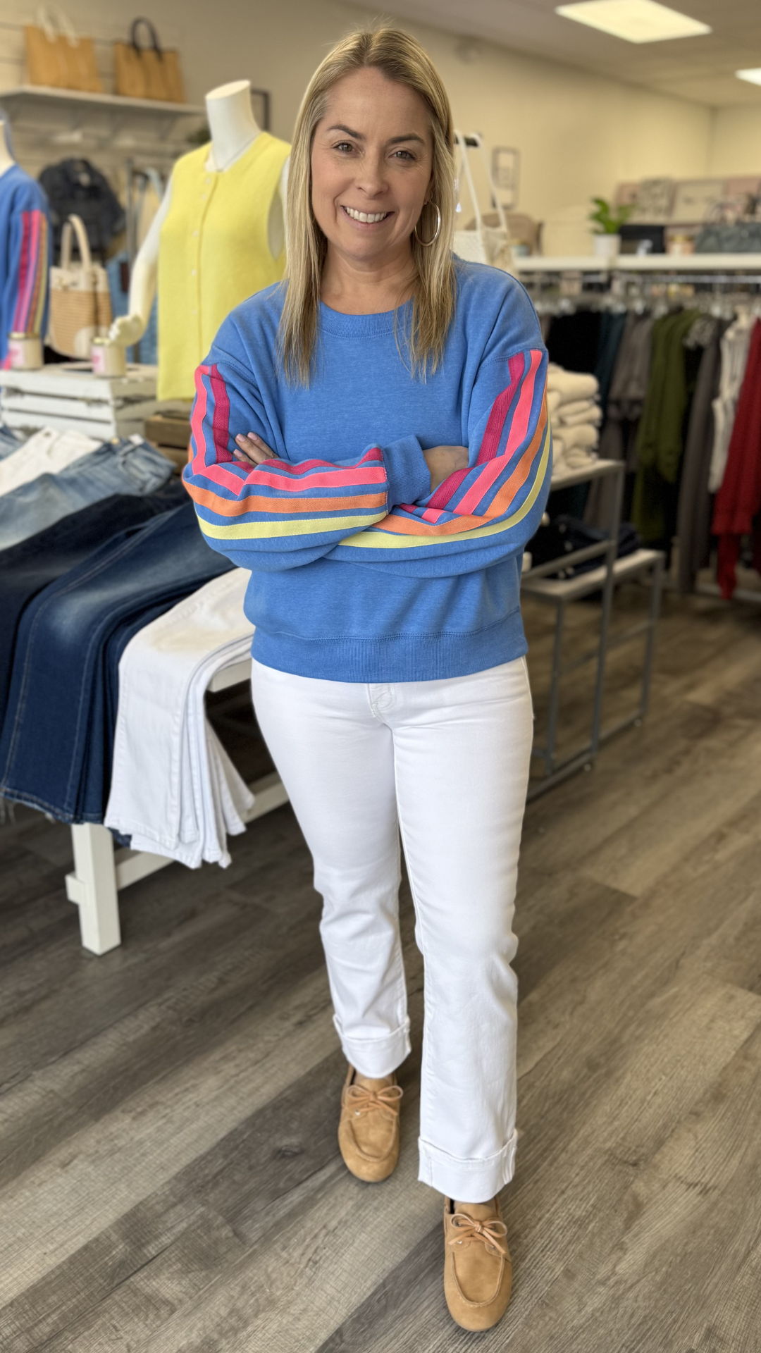 Mid Rise White Cuffed Ankle Slim Straight Jeans