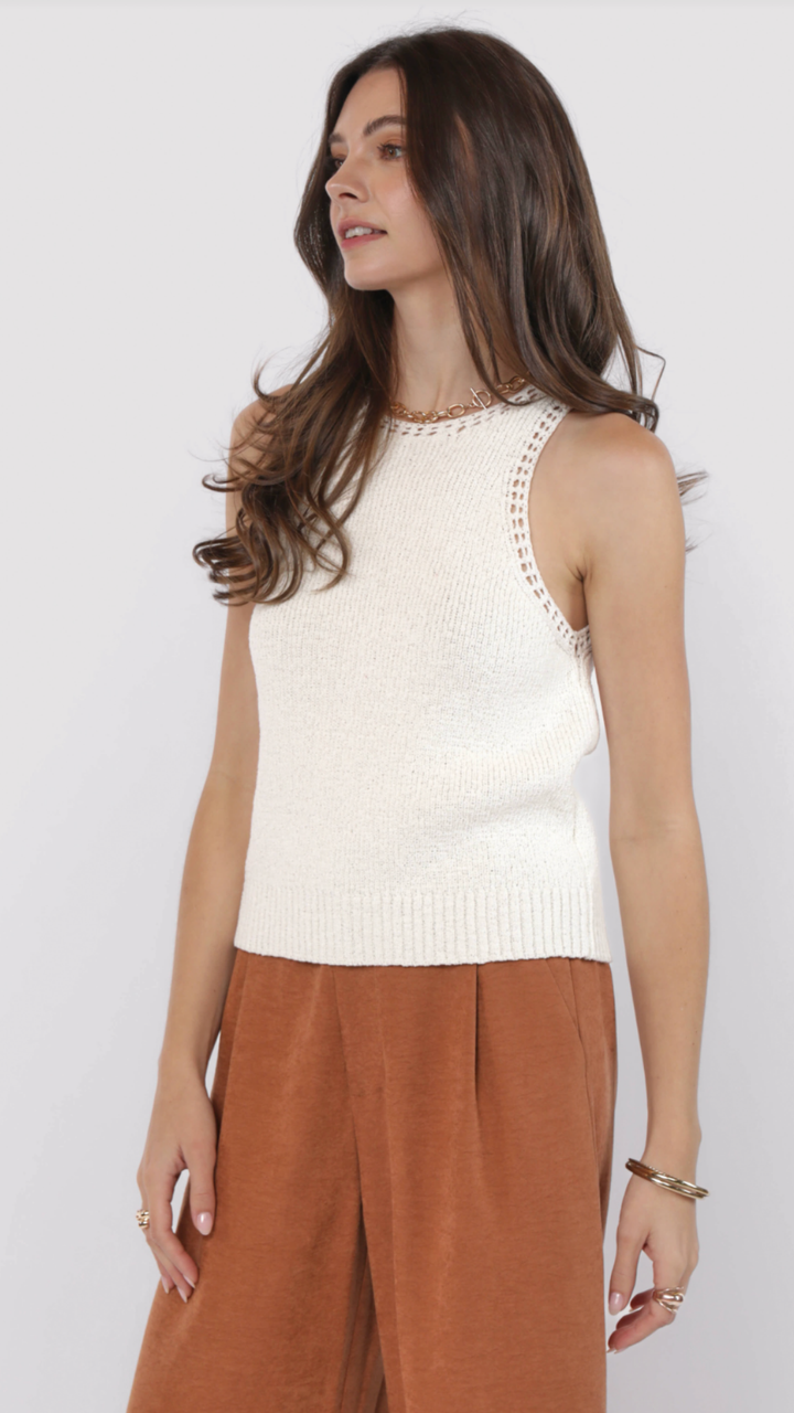 Sweater Tank With Open Work Trim