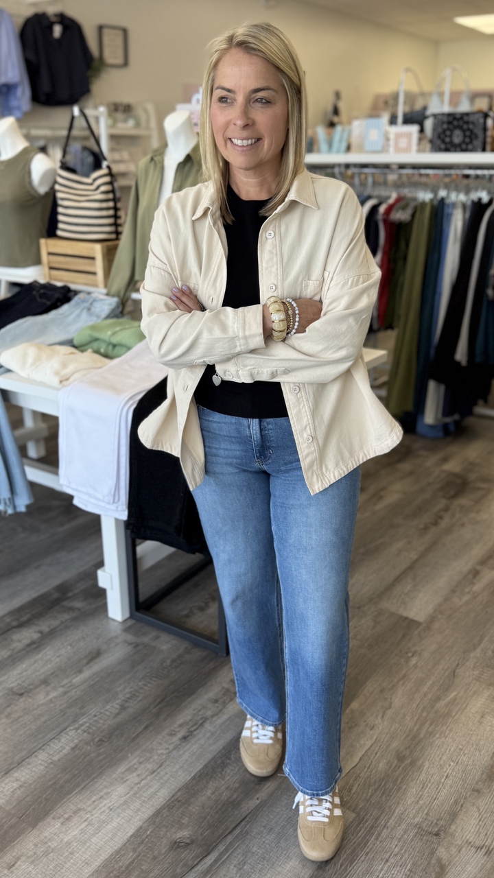 Cream Wash Buttondown Front Top