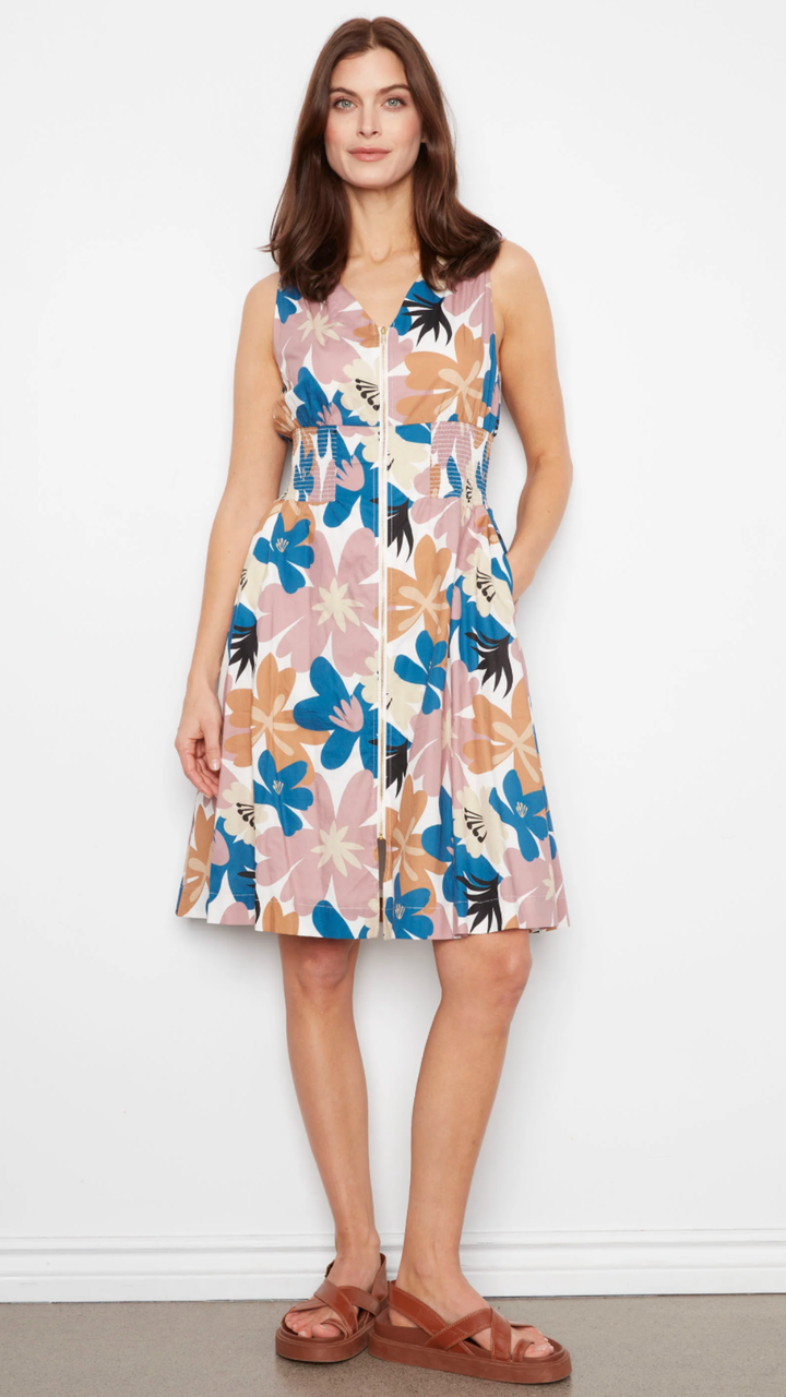 Floral Cotton Voile Printed Front Zip Knee Length Dress