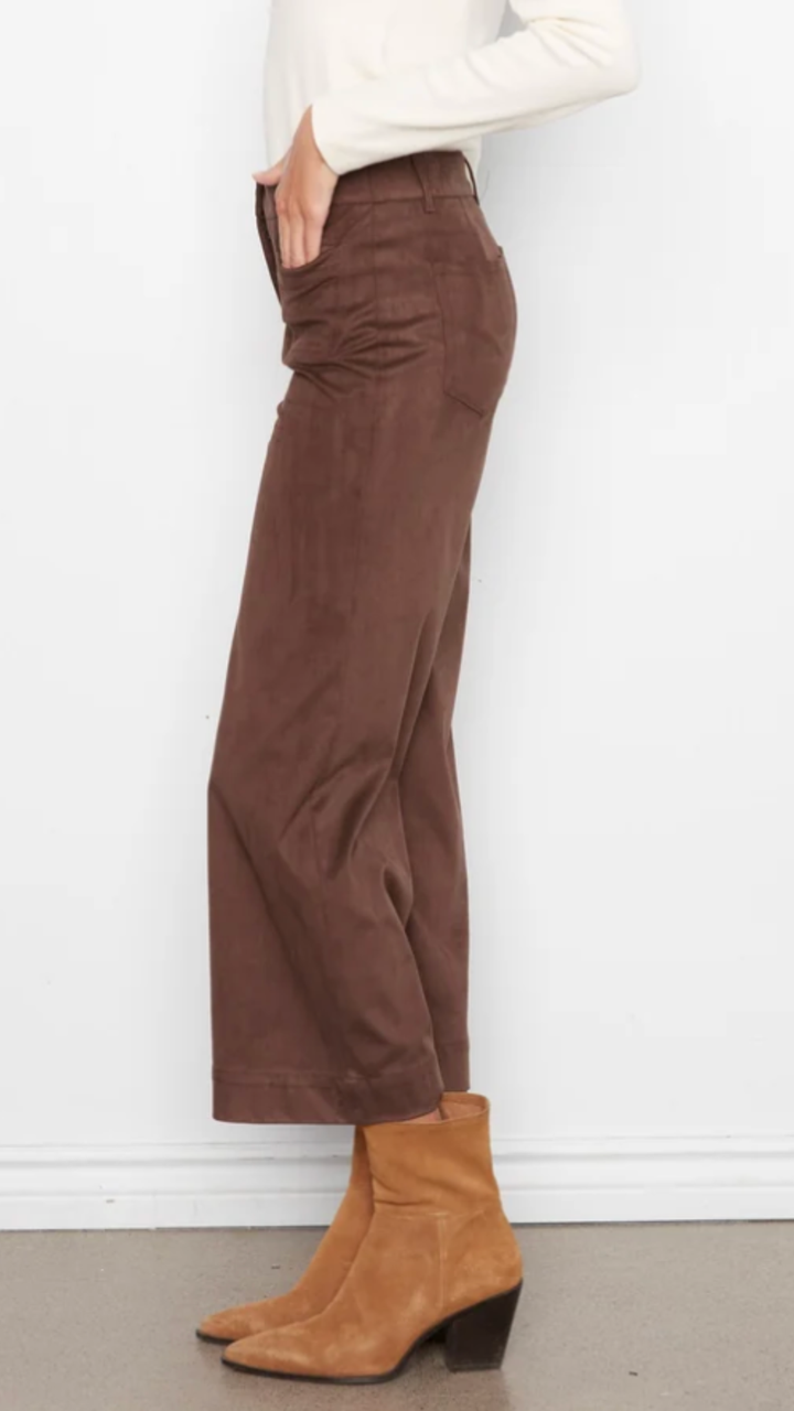 Coffee Faux Suede Cropped Wide Leg Pants