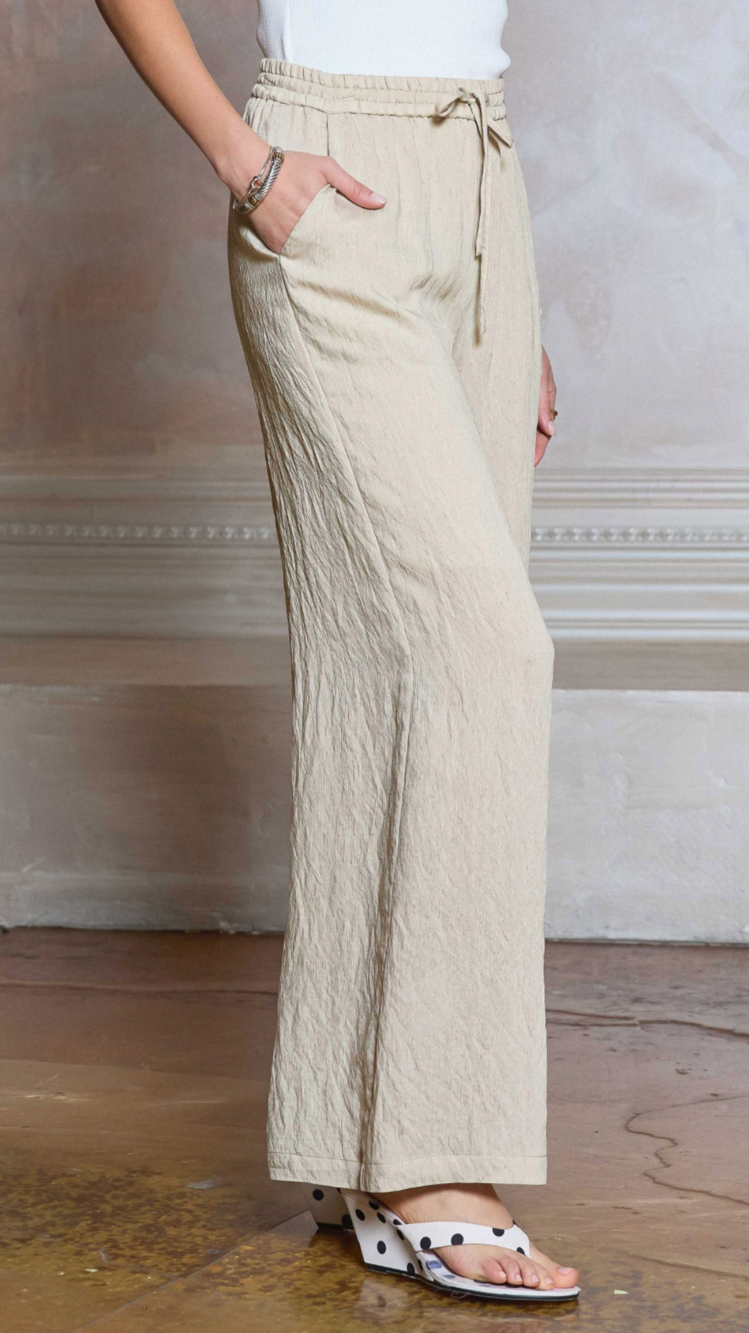 Crinkle Textured Natural Pants