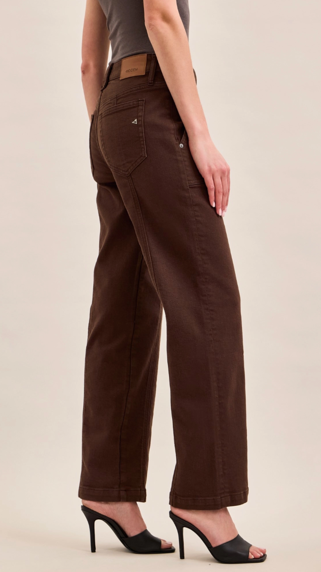 High Rise Mocha Front Seams Classic Straight Full Length Jeans