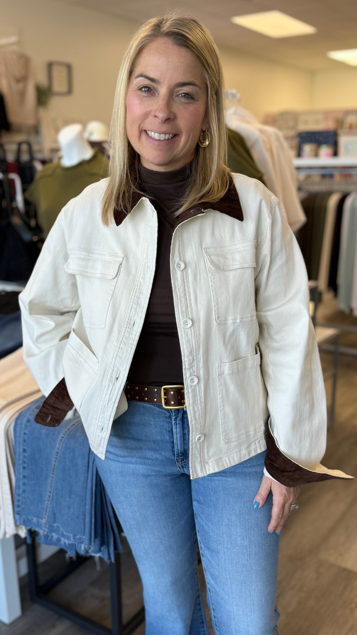 Ivory And Brown Barn Jacket