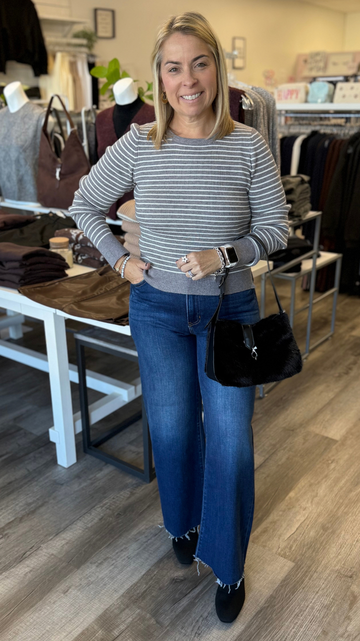 High Rise Dark Wash Scissor Cut Wide Leg Jeans