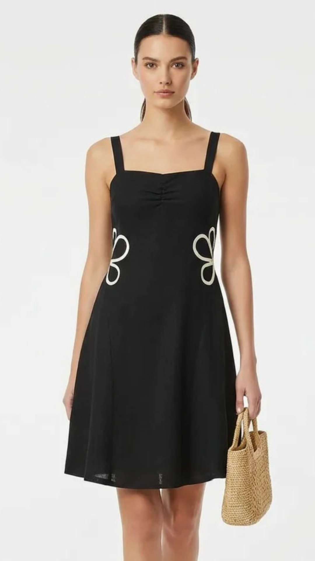 Black Applique Linen Dress