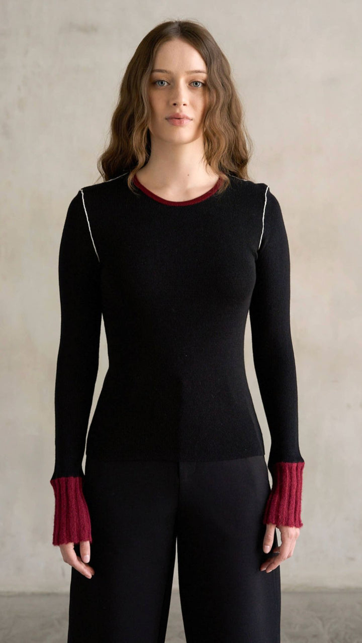Colorblock Long Sleeve Knit Top