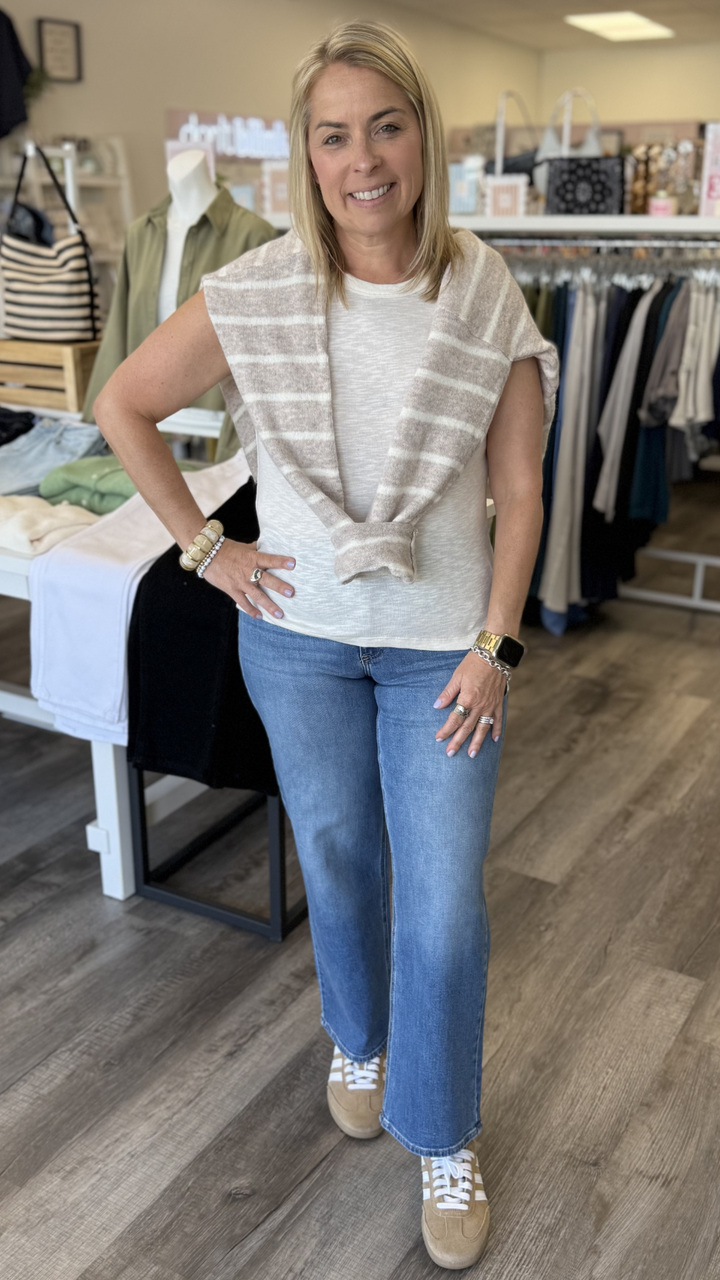 Beige Cabana Stripe Piper Cardigan