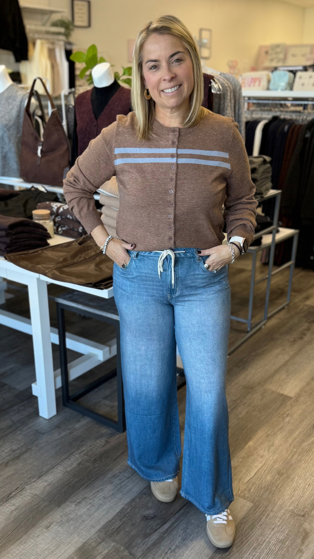 Brown And Blue Long Sleeve Cardigan