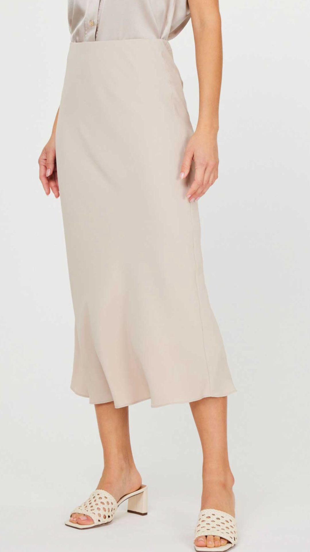 Taupe Silk Midi Skirt