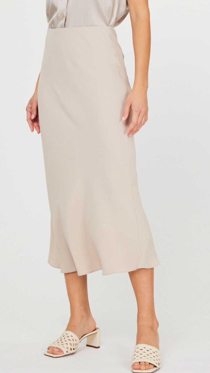 Taupe Silk Midi Skirt