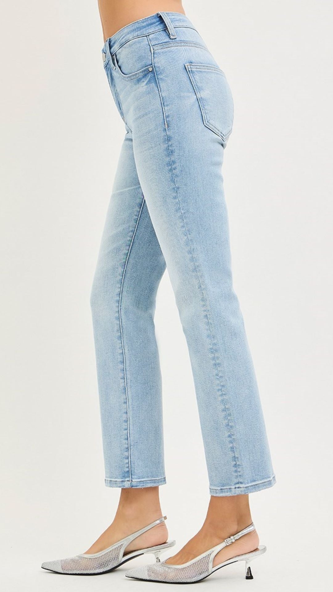 High Rise Light Wash Tummy Control Crop Straight Jeans