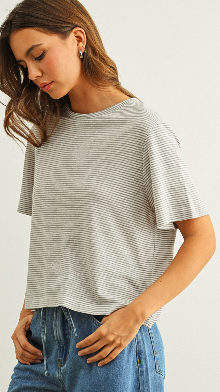 Grey Stripe Slub Short Sleeve Tee