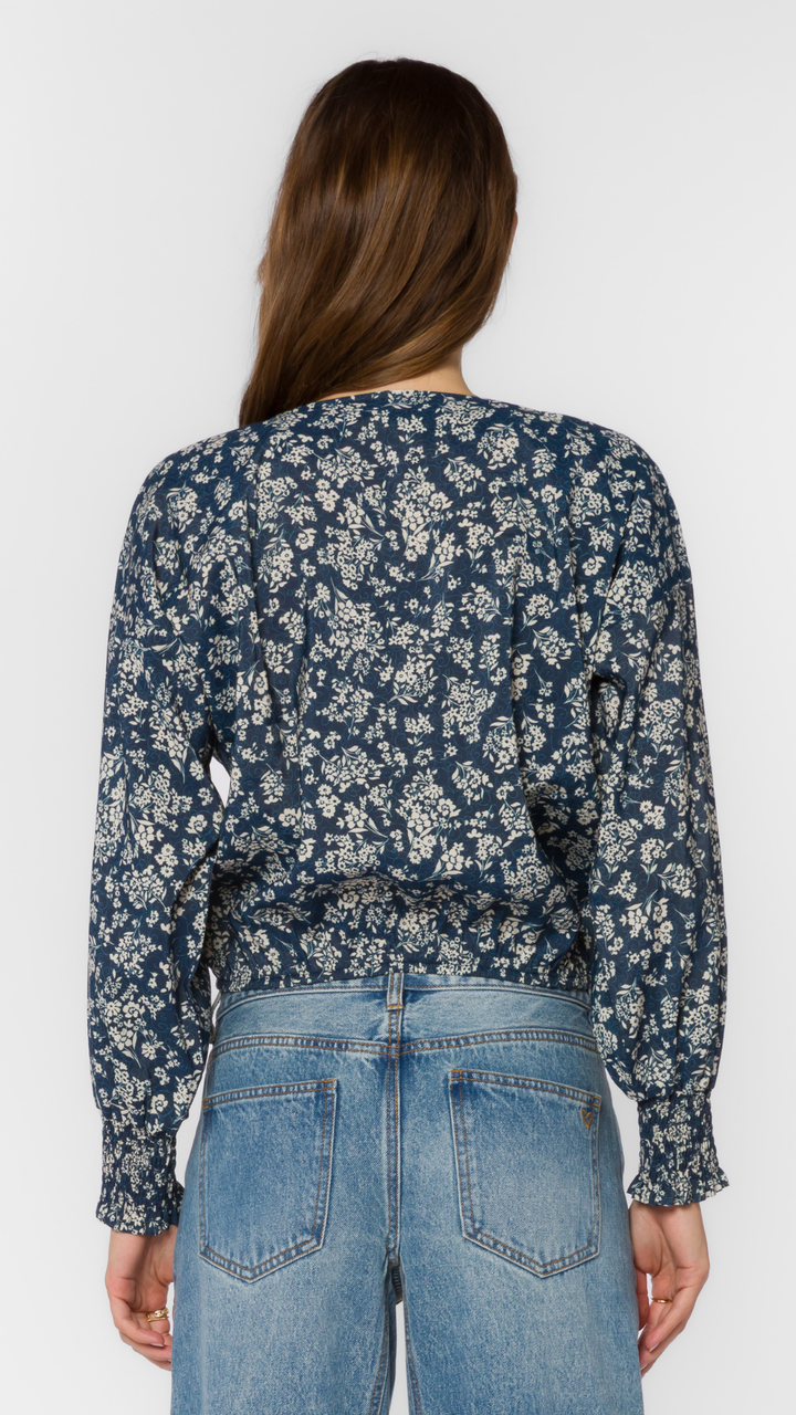 Elastic Wasit Hem Floral Detail Blouse