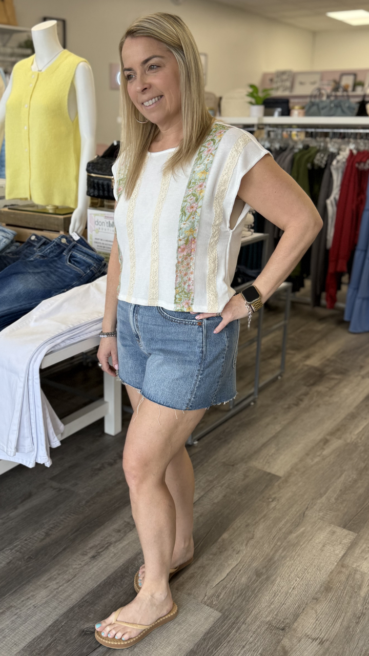 High Rise Medium Wash A Line Shorts